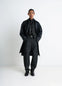 Lemaire Twisted Workwear Pants in Slate Denim, model shot, Front view Twisted seams, rounded leg