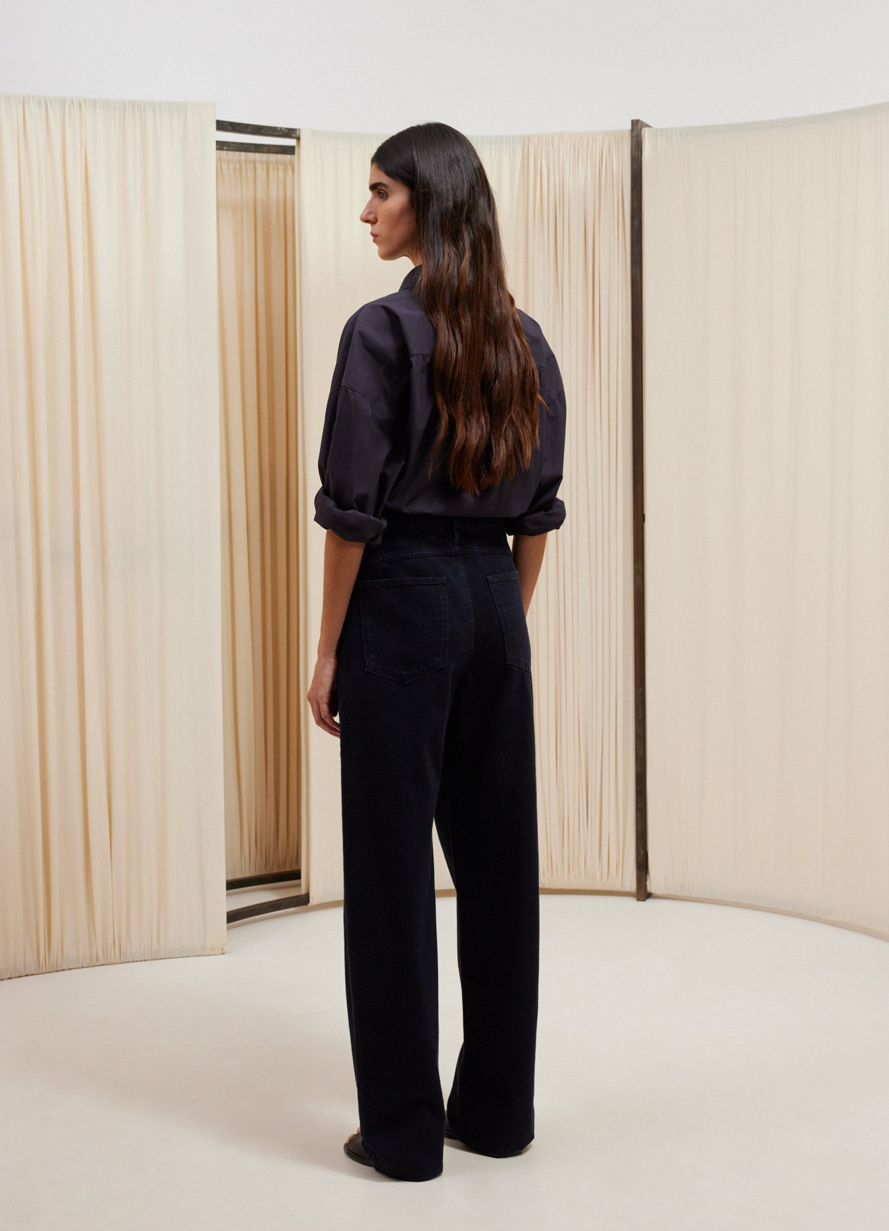 Aubergine Wide Leg Pants in Wr Tumbled Cotton | LEMAIRE