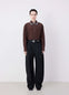 Lemaire Curved Volume Tailored Pant in Mélange Poly-Wool Twill, model shot, front view balloon-like oversized leg