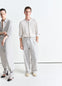 Lemaire Pyjama Pants in Striped Cotton Poplin, model shot, Front view Relaxed fit with pleats