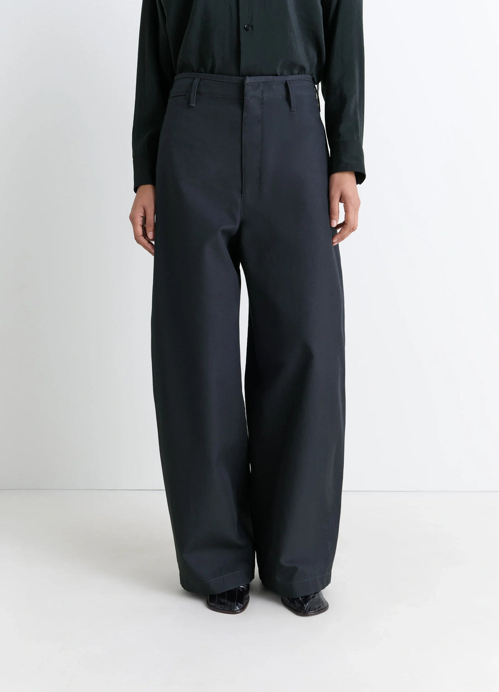 Lemaire Large Chino in Thick Cotton Twill, model shot, three-quarter view extra wide cuff