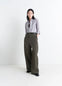 Lemaire Large Chino Pants in Dark Olive Cotton Twill, model shot, front view oversized wide leg