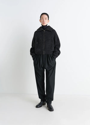 Lemaire Drawstring Pants in Black Cashmere-blend, model shot, Front view Oversized cut