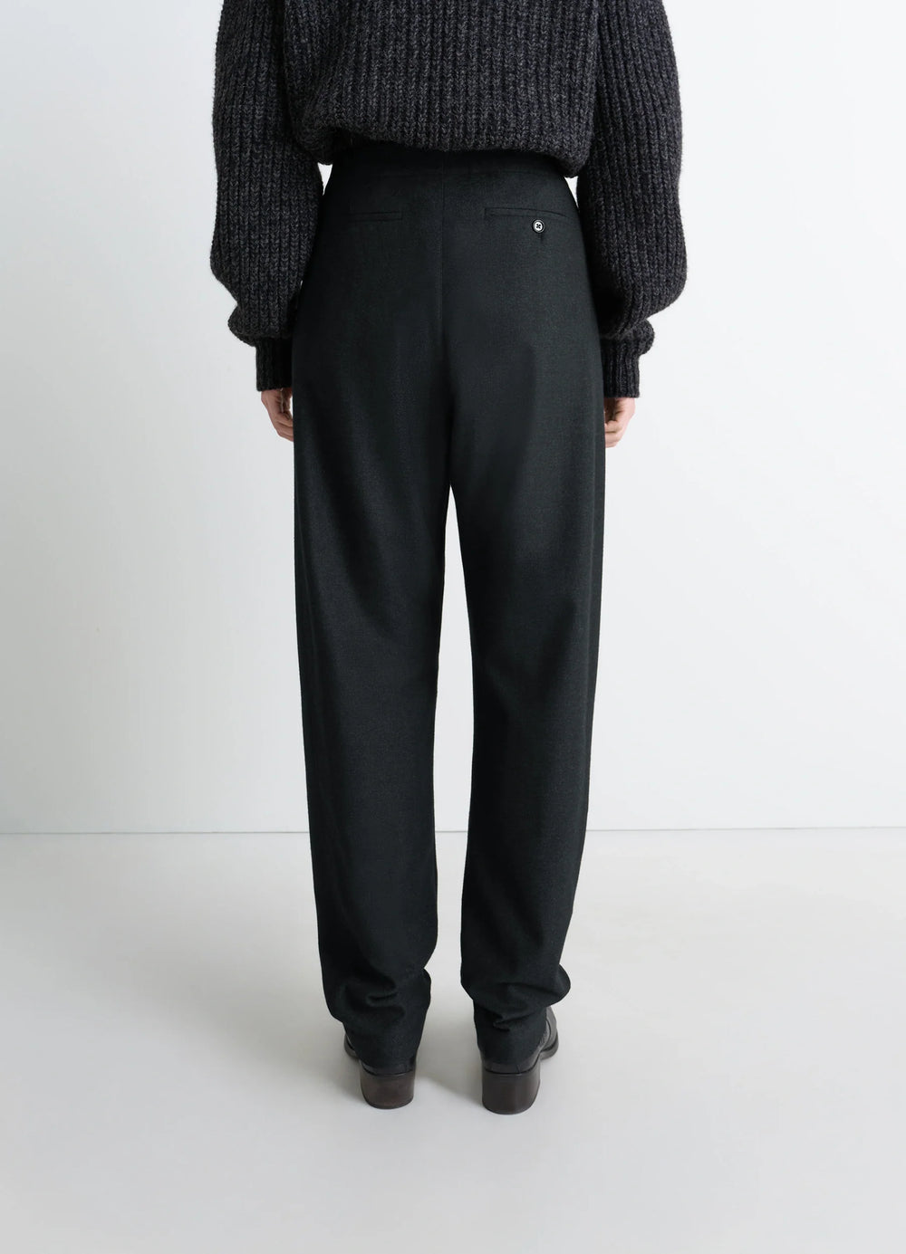 Lemaire Drawstring Pants in Black Cashmere-blend, model shot, back view loose fit, single back pocket