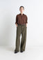 Lemaire Large Pants in Heather Garment Dyed Snow Denim, model shot, front view wide leg