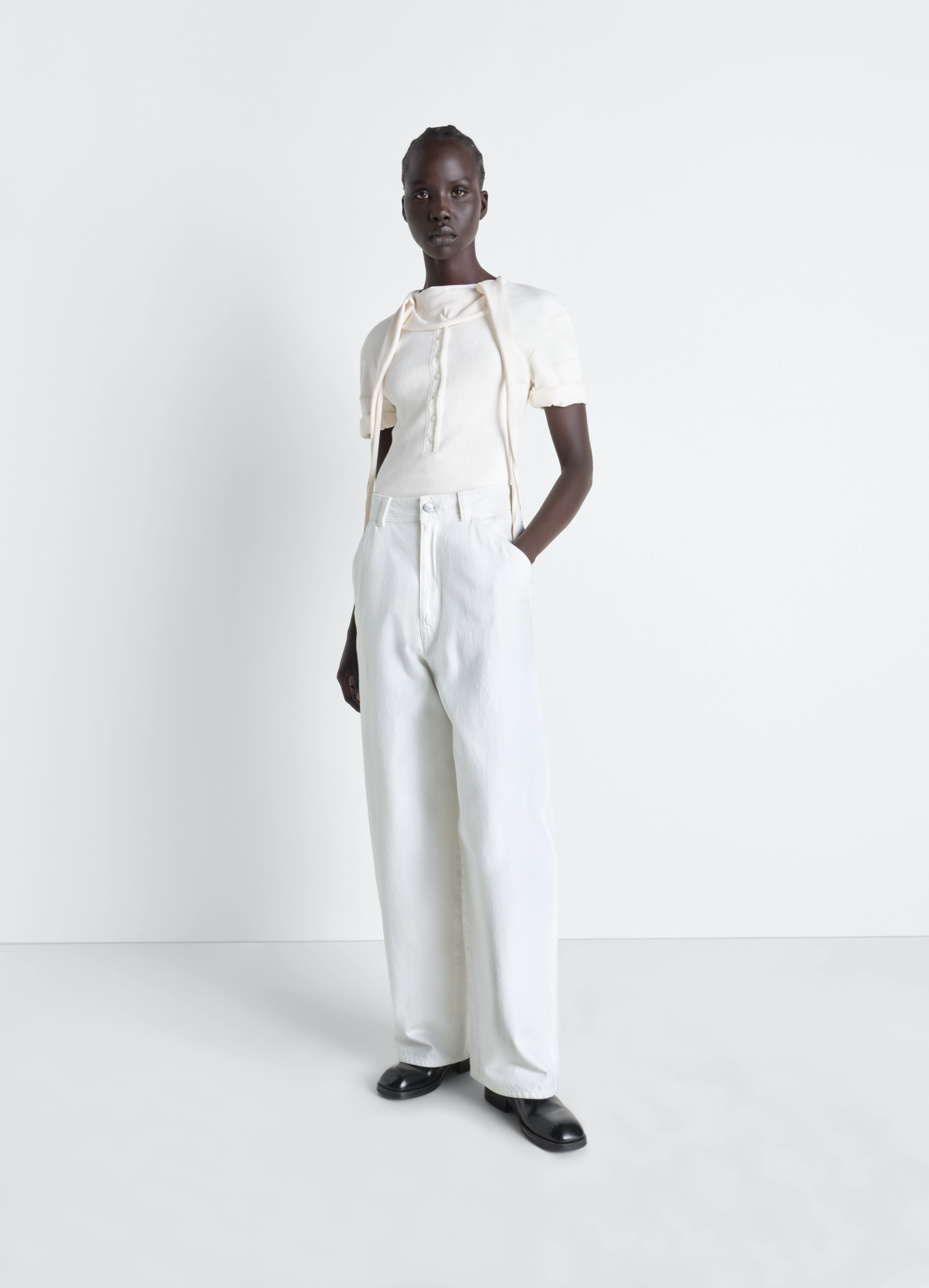 LARGE PANTS IN DENIM - Milk - Bleached Denim - Women | LEMAIRE