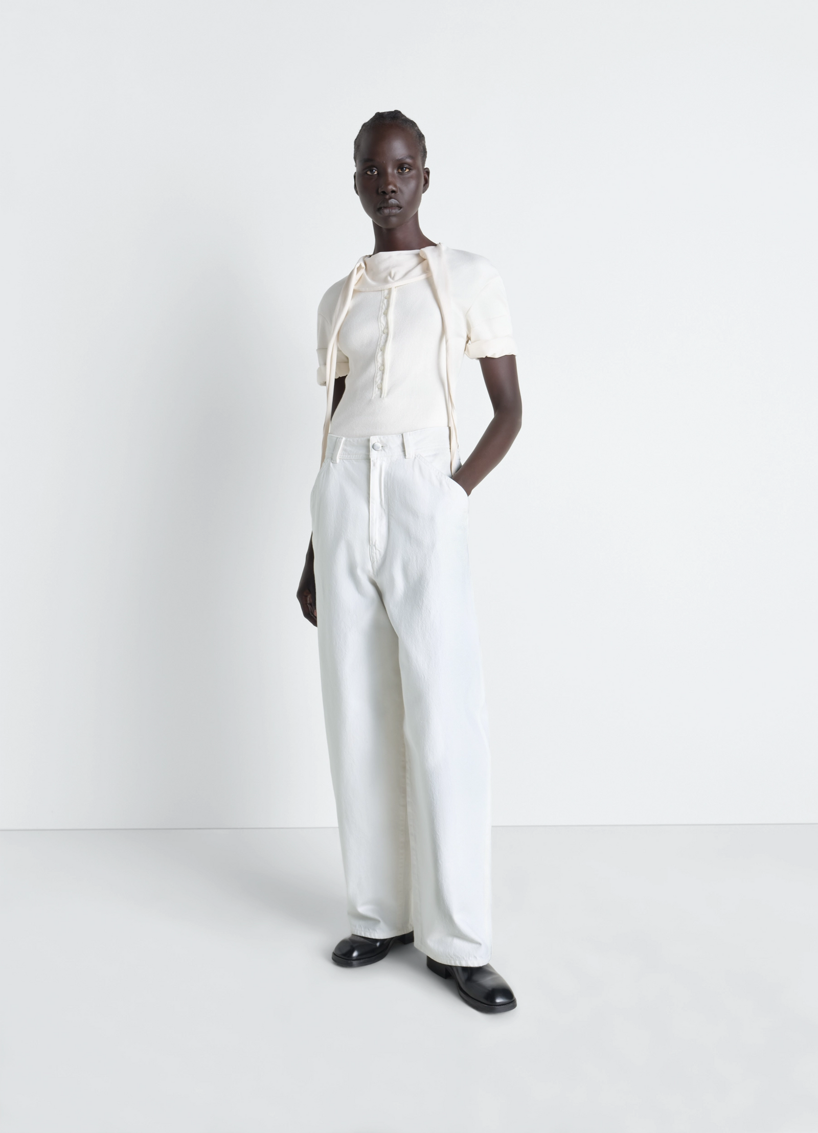 LARGE PANTS IN DENIM - Milk - Bleached Denim - Women | LEMAIRE LARGE PANTS IN DENIM - Milk - Bleached Denim - Women | LEMAIRE