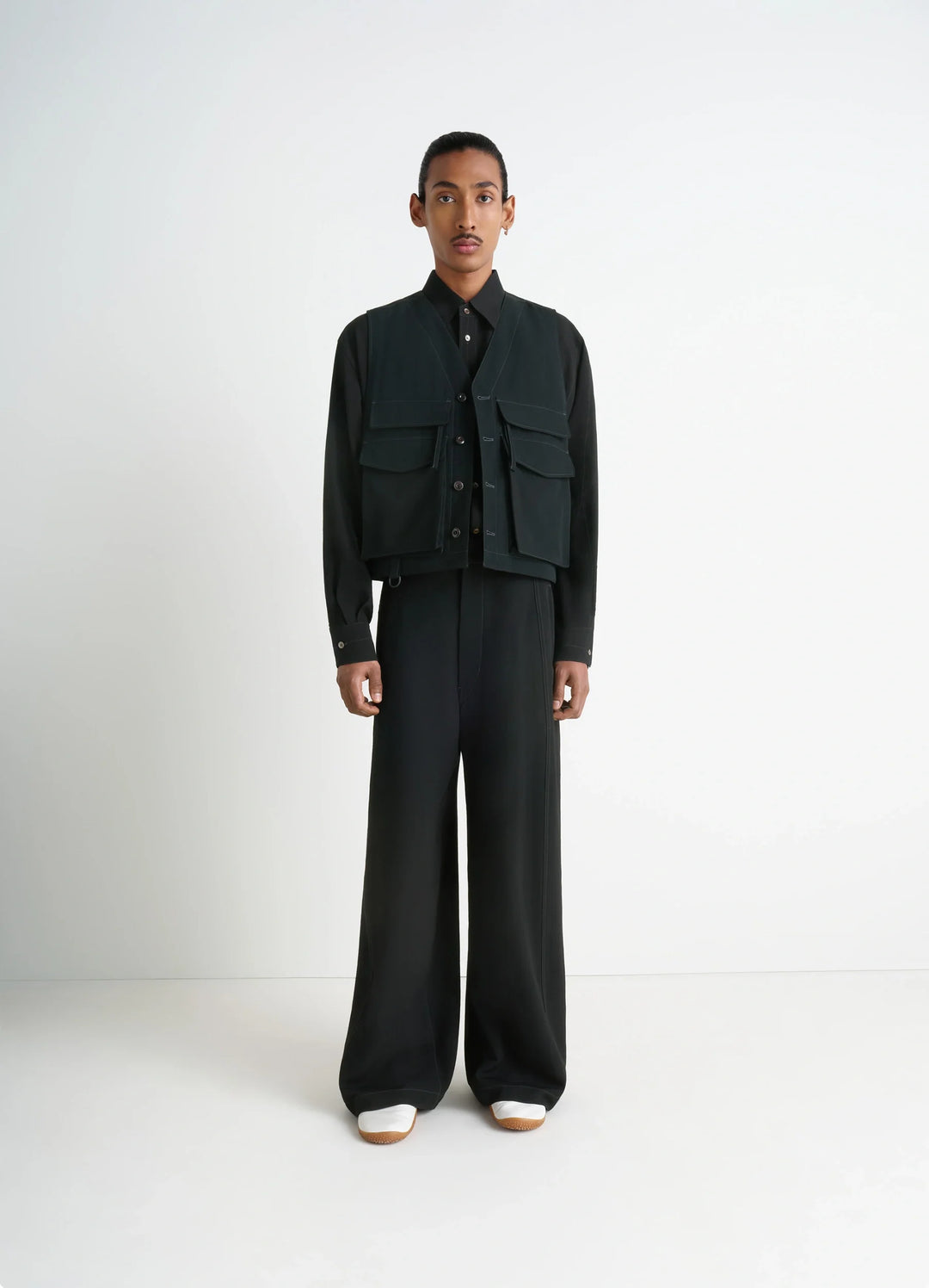 Maxi Utility Pants in Soft Wool Twill, model shot, Front View Wide Leg