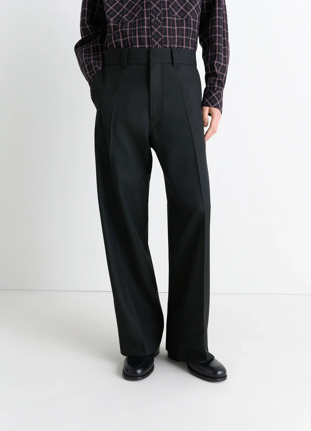 Straight Tailored Pants in Wool-blend fabric, model shot, side view wide leg