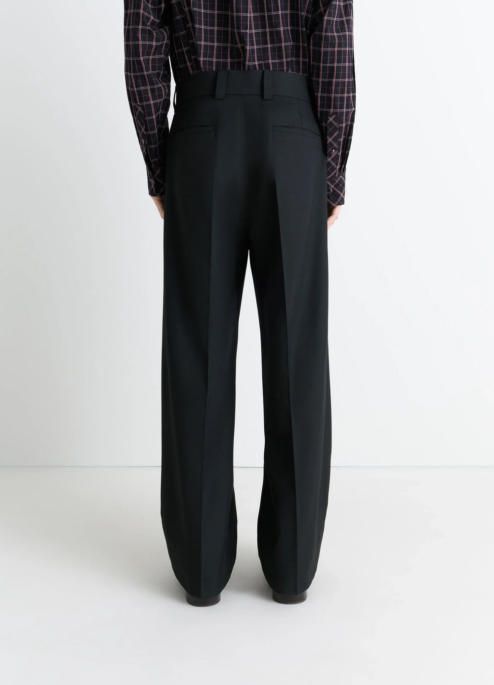 Straight Tailored Pants in Wool-blend fabric, model shot, back view dual back pockets