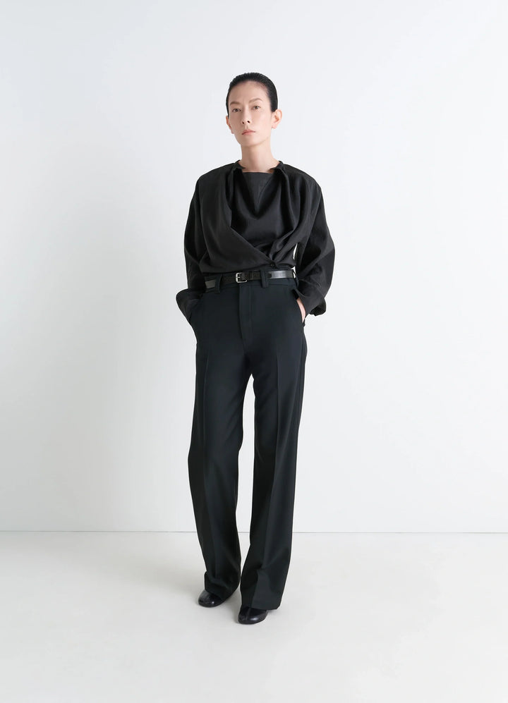 Straight Tailored Pants in Black Wool-Blend, model shot, Front view Fitted cut, classic style