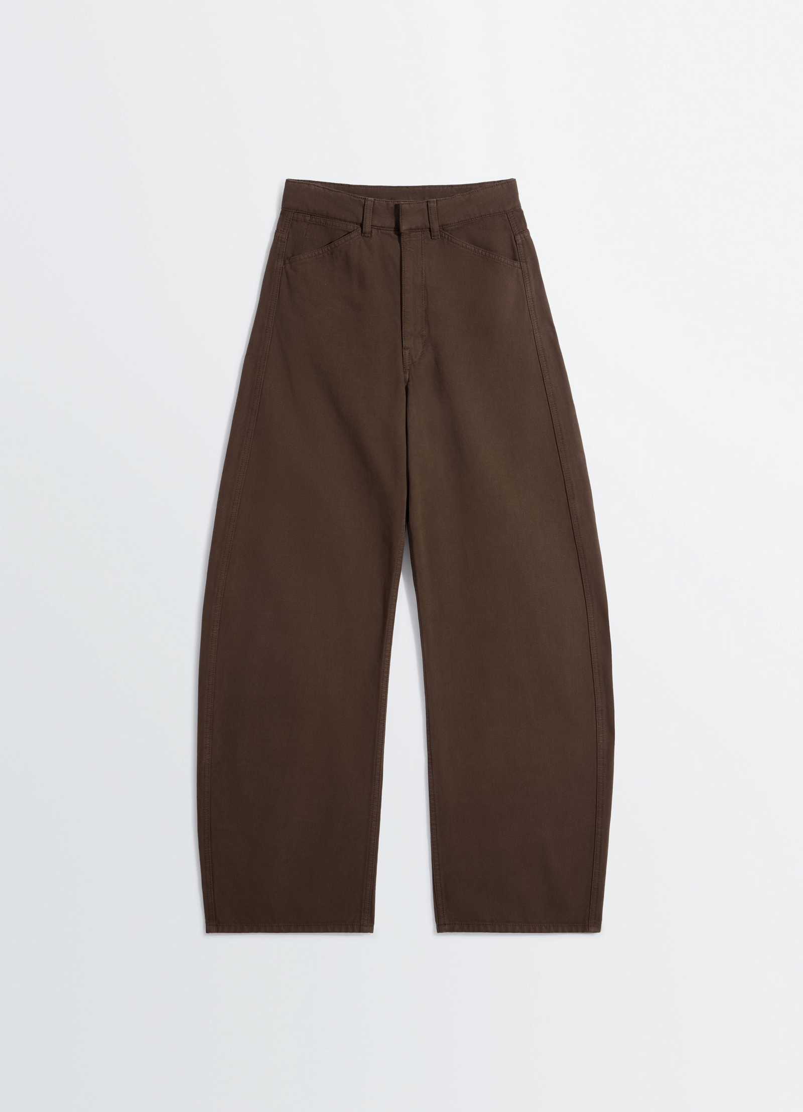 HIGH WAISTED CURVED PANTS IN DYED HEAVY BROKEN TWILL - Cacao HIGH WAISTED CURVED PANTS IN DYED HEAVY BROKEN TWILL - Cacao