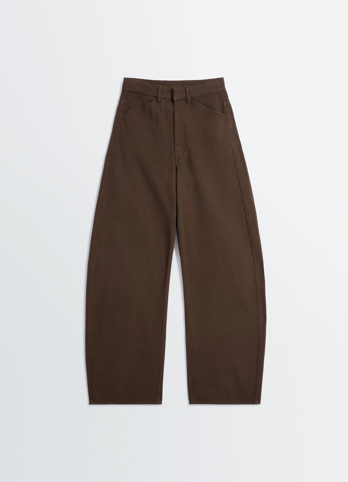 HIGH WAISTED CURVED PANTS IN DYED HEAVY BROKEN TWILL - Cacao