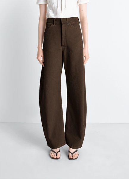 HIGH WAISTED CURVED PANTS IN DYED HEAVY BROKEN TWILL - Cacao