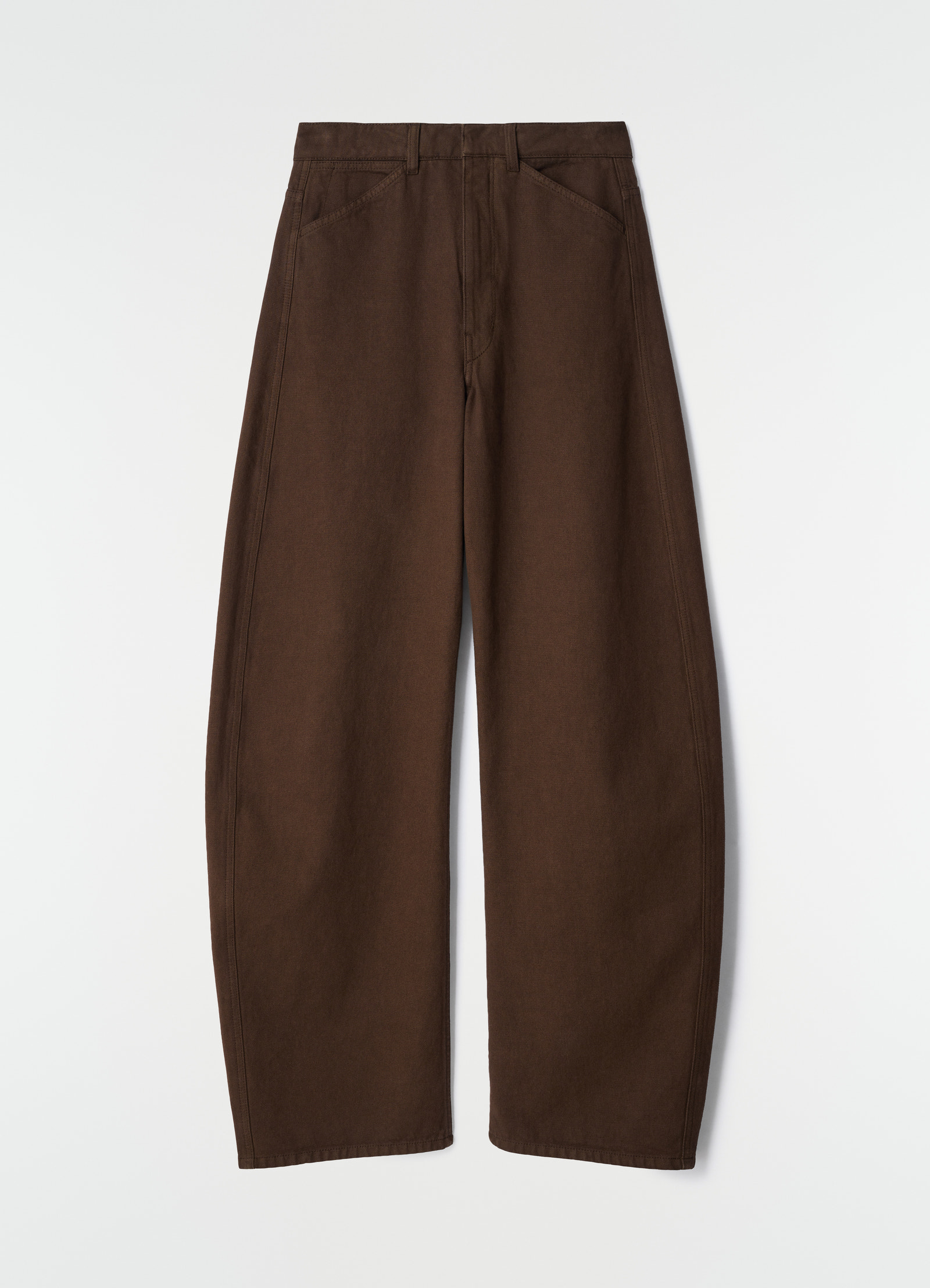High waisted curved pants in dyed heavy broken twill