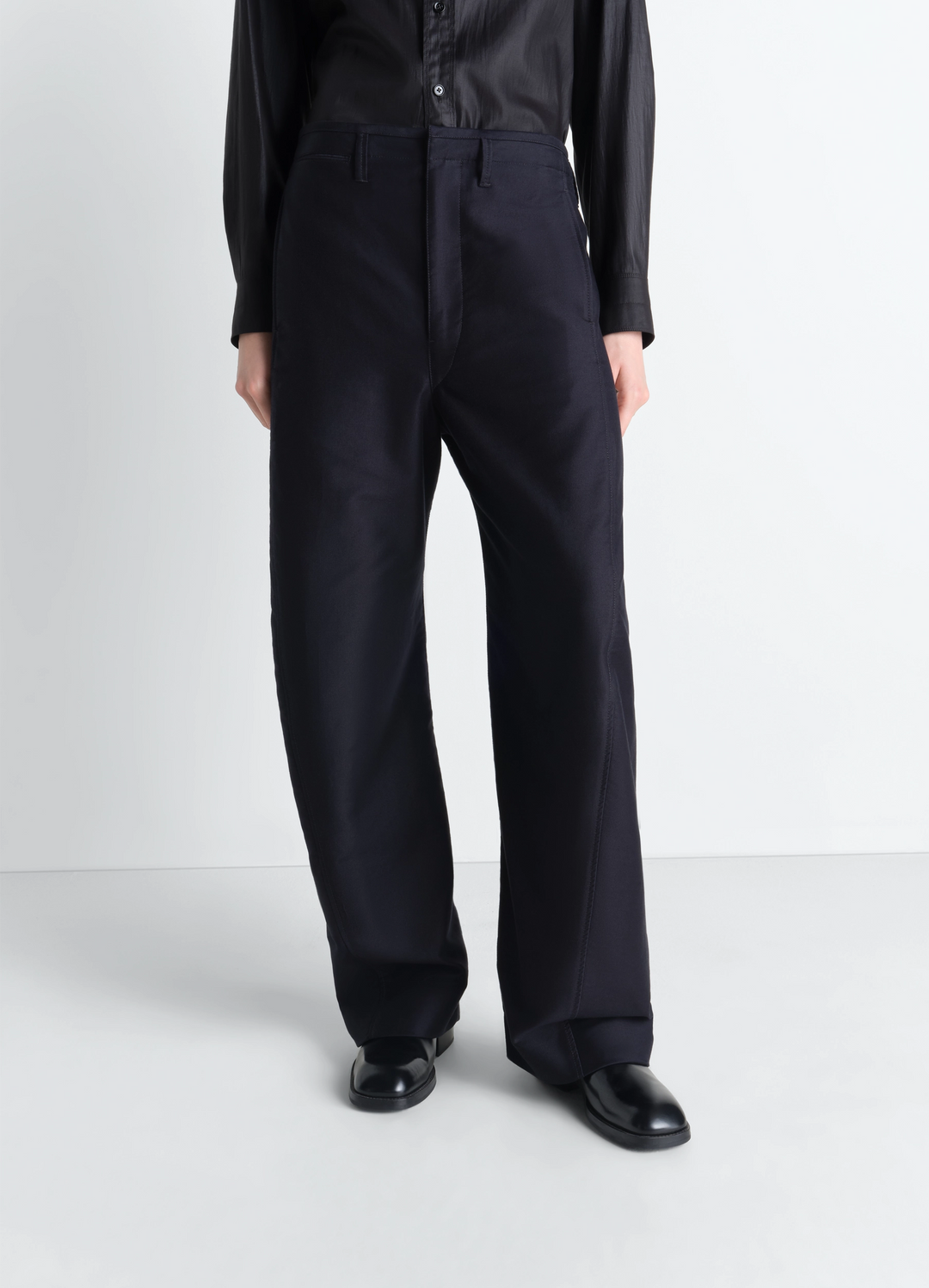 Twisted Chino Pants in Cotton Satin, model shot, Front view Wide leg