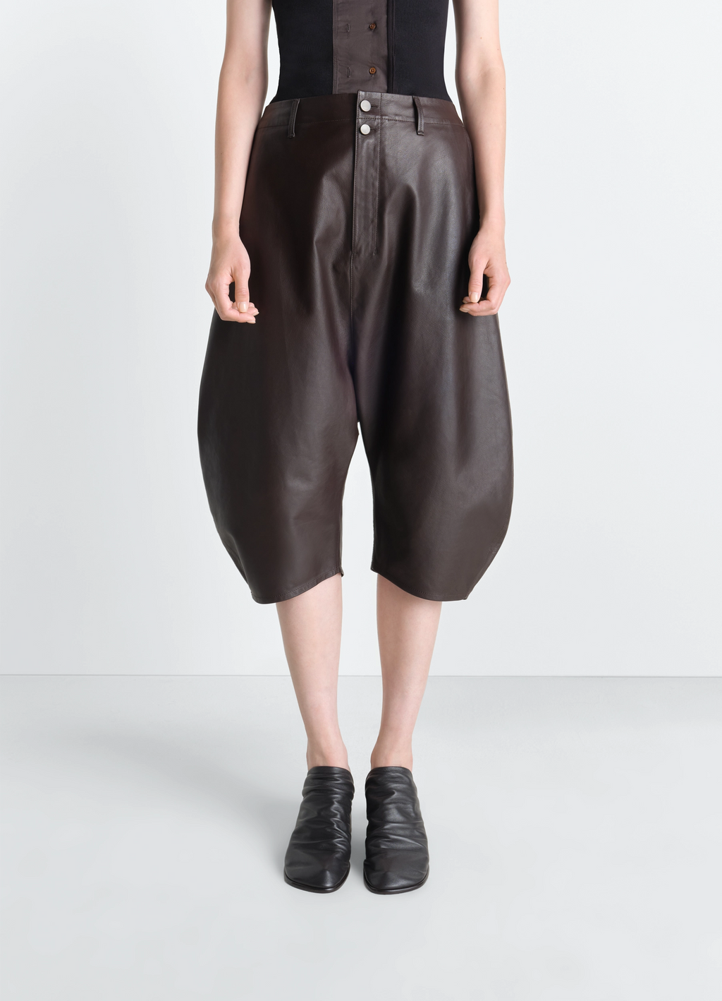 Dropped crotch leather bermudas