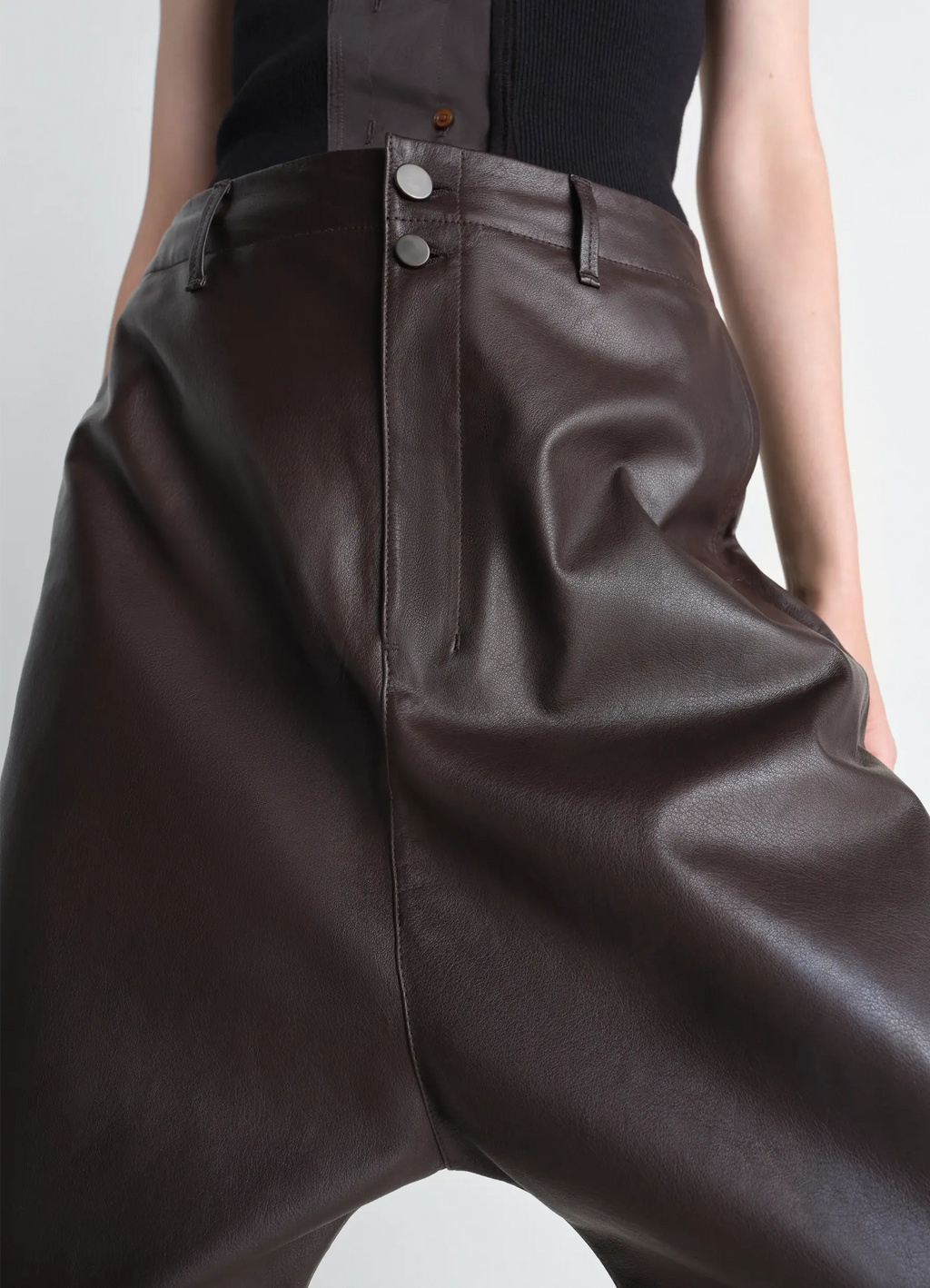 Dropped crotch leather bermudas