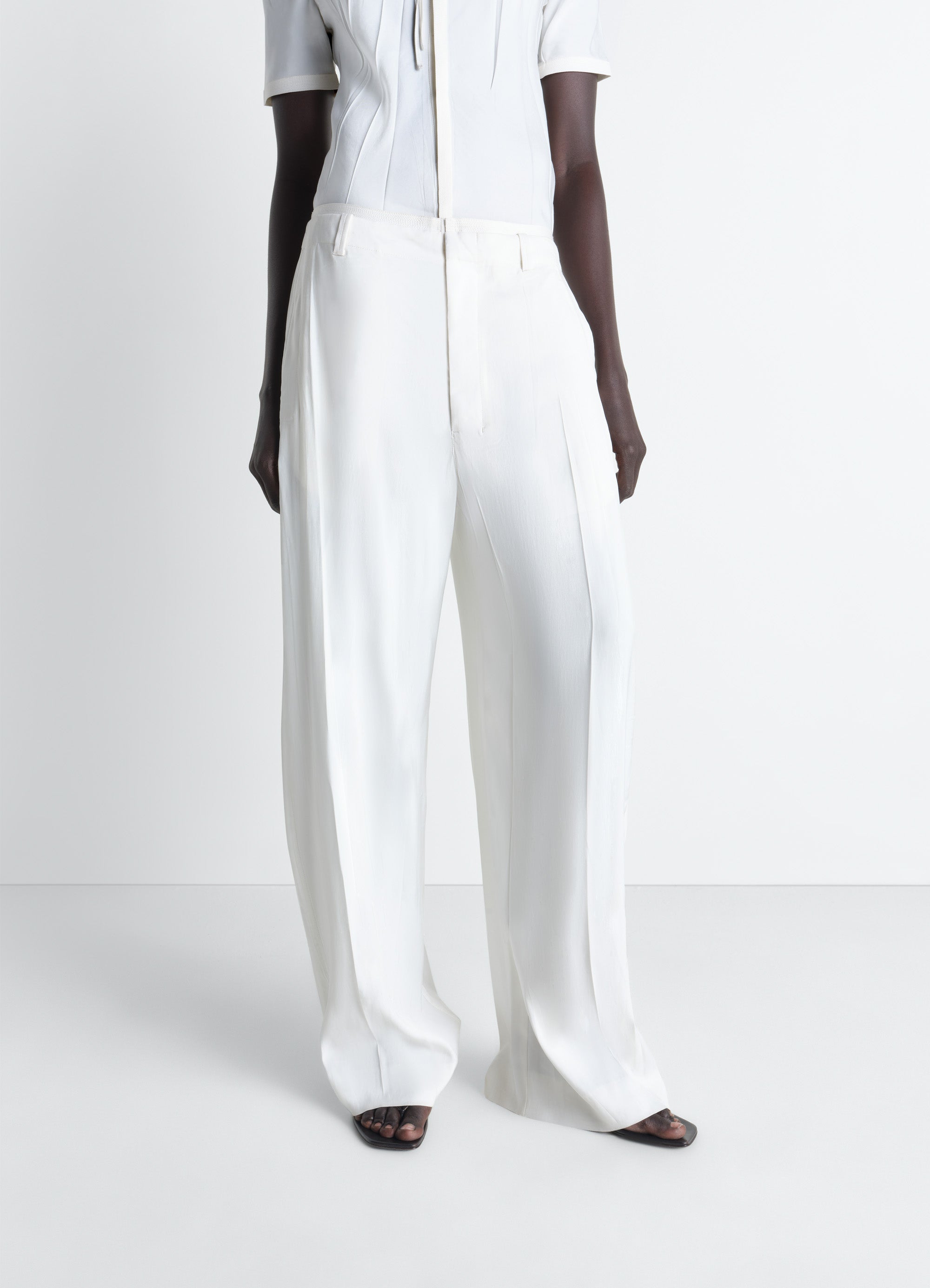 CREASED SOFT PANTS IN POLY VISCOSE TWILL - Chalk - Poly Viscose