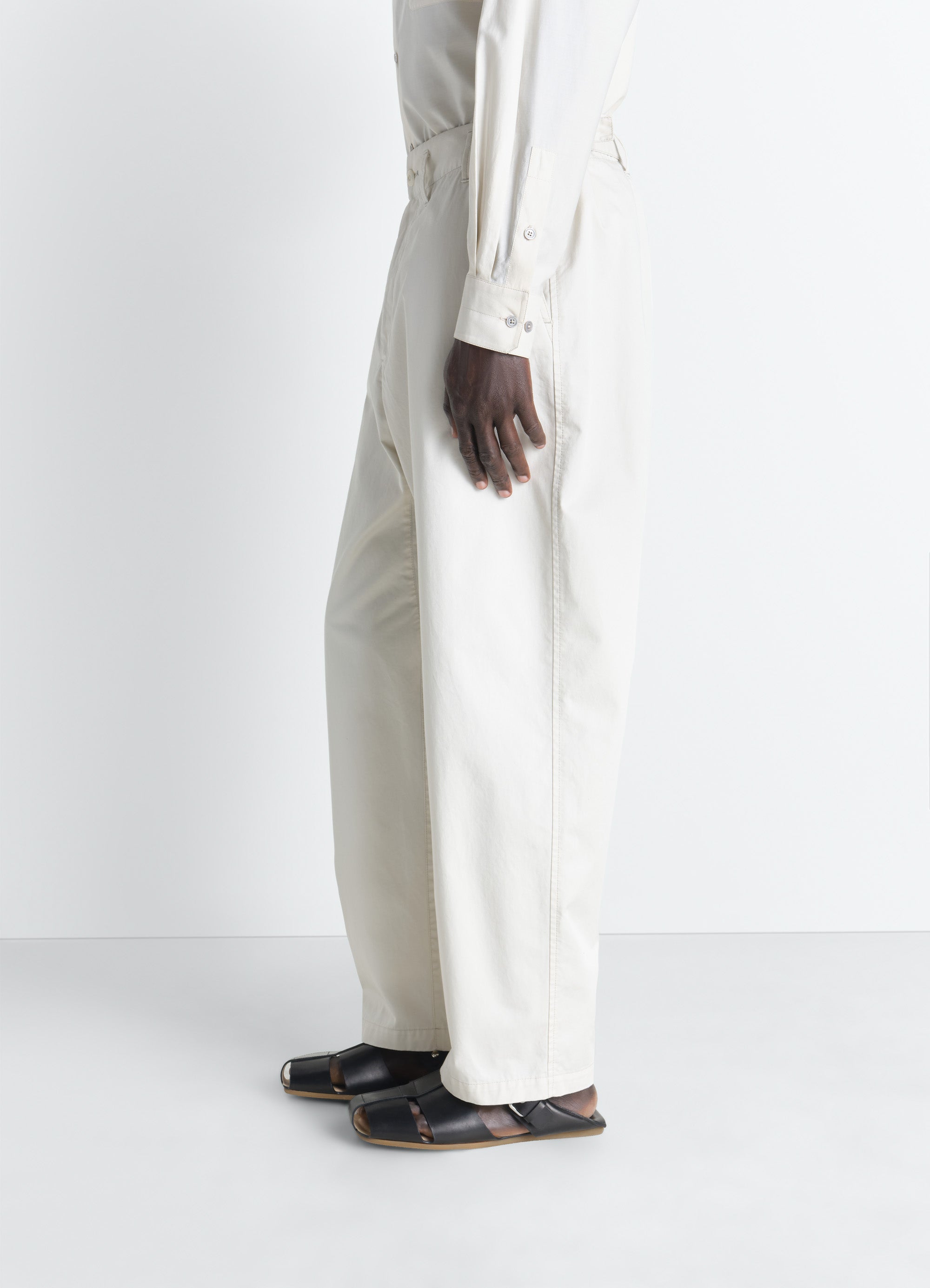 TAPERED WORKWEAR PANTS IN COTTON TWILL - Rice Powder - Cotton