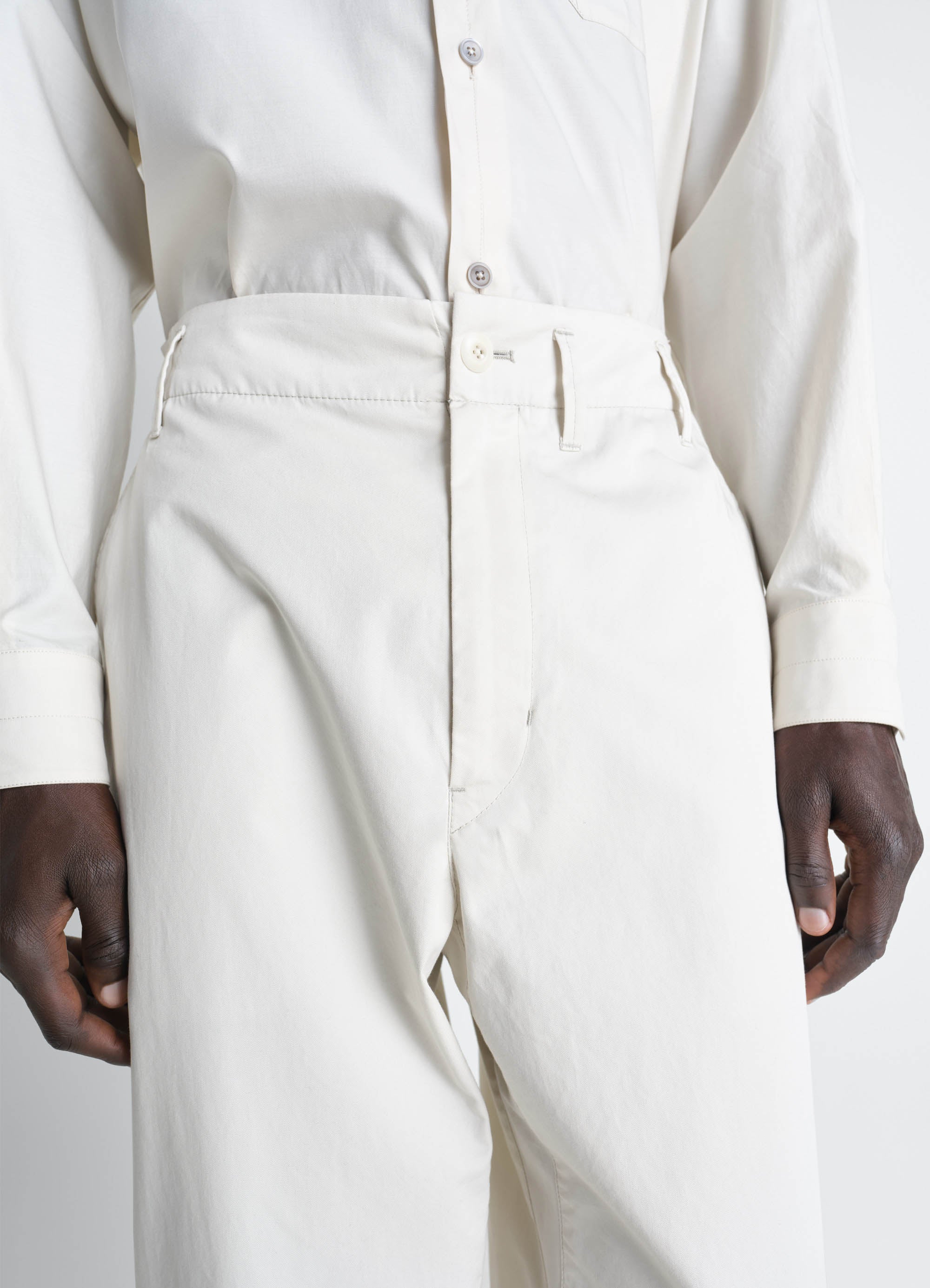 TAPERED WORKWEAR PANTS IN COTTON TWILL - Rice Powder - Cotton