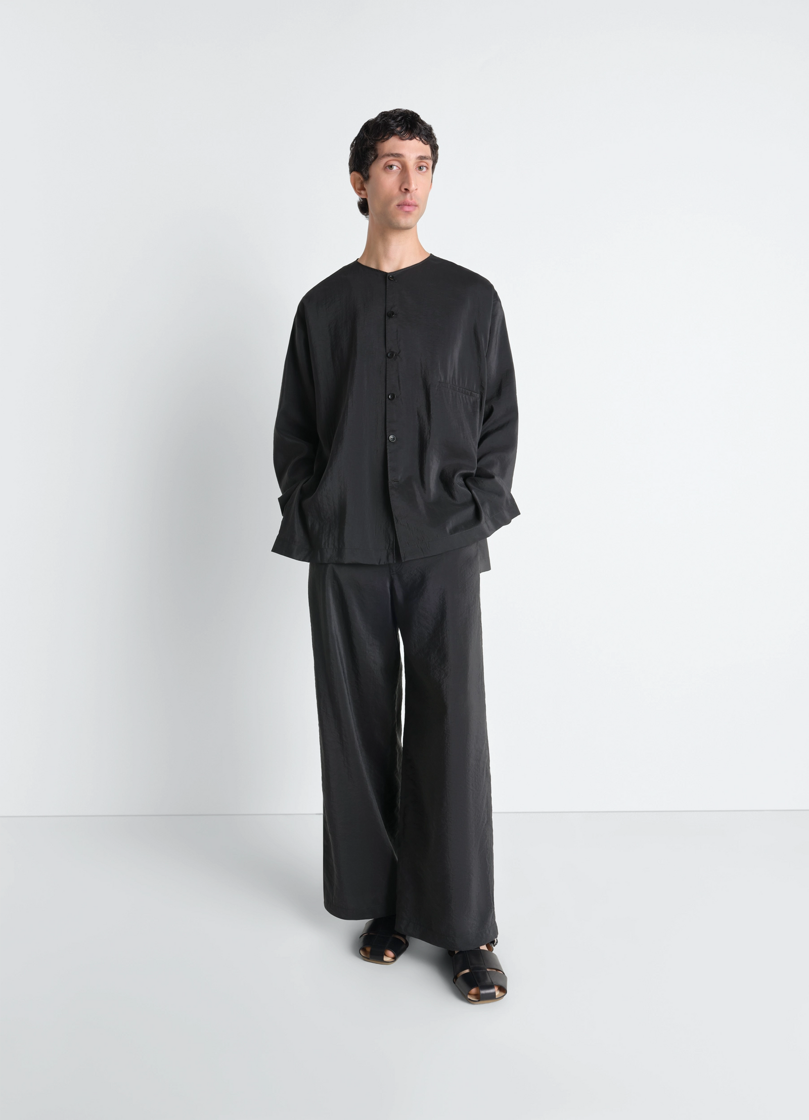 STRAIGHT TAILORED PANTS IN DRY SILK - Black - Dry Silk - Men | LEMAIRE STRAIGHT TAILORED PANTS IN DRY SILK - Black - Dry Silk - Men | LEMAIRE