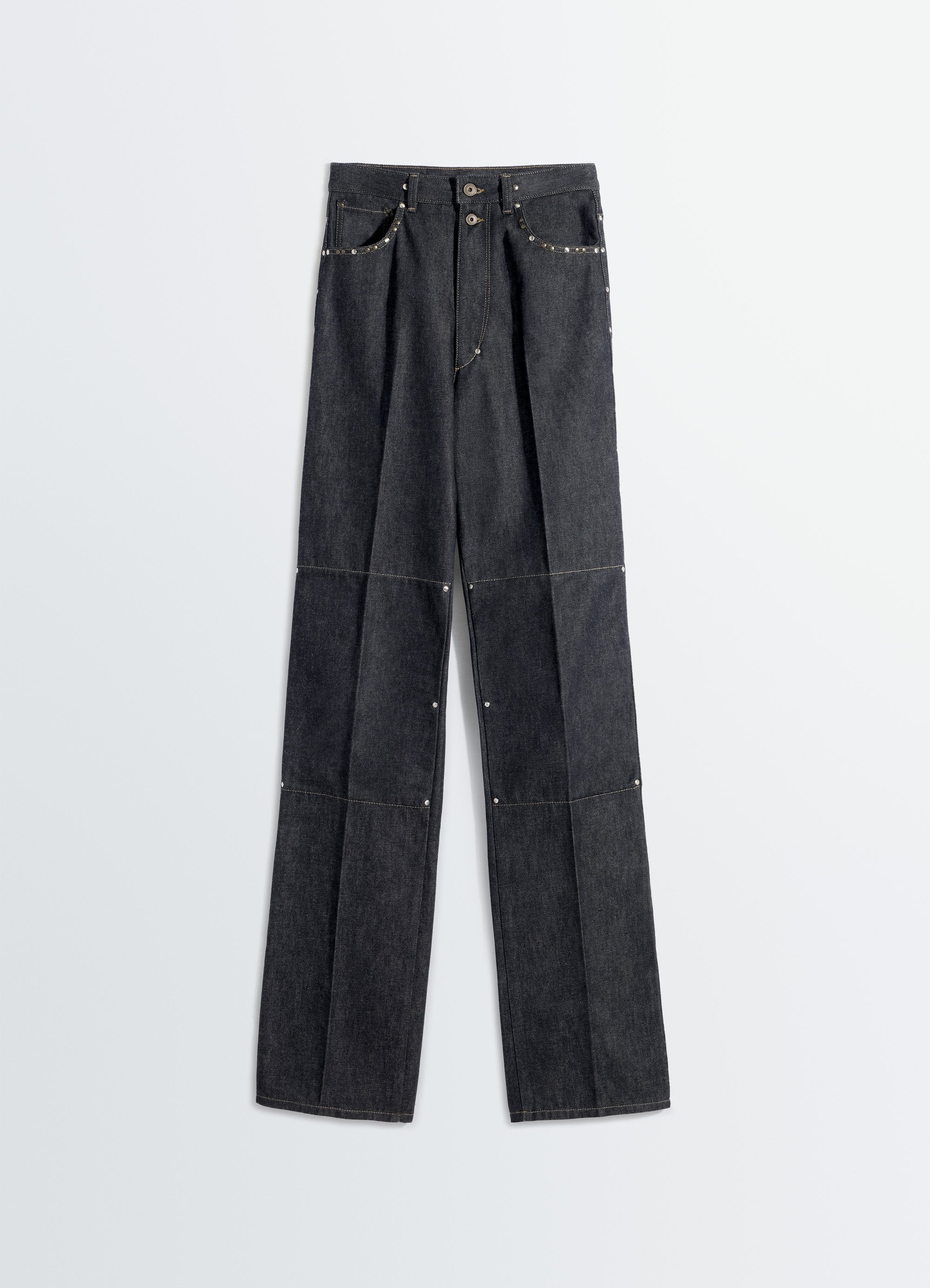 HIGH WAISTED STRAIGHT PANTS WITH STUDS IN DENIM - Slate - Heavy