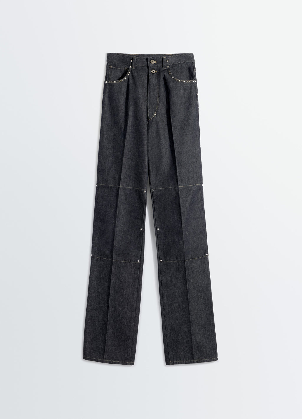 High waisted straight pants with studs in denim