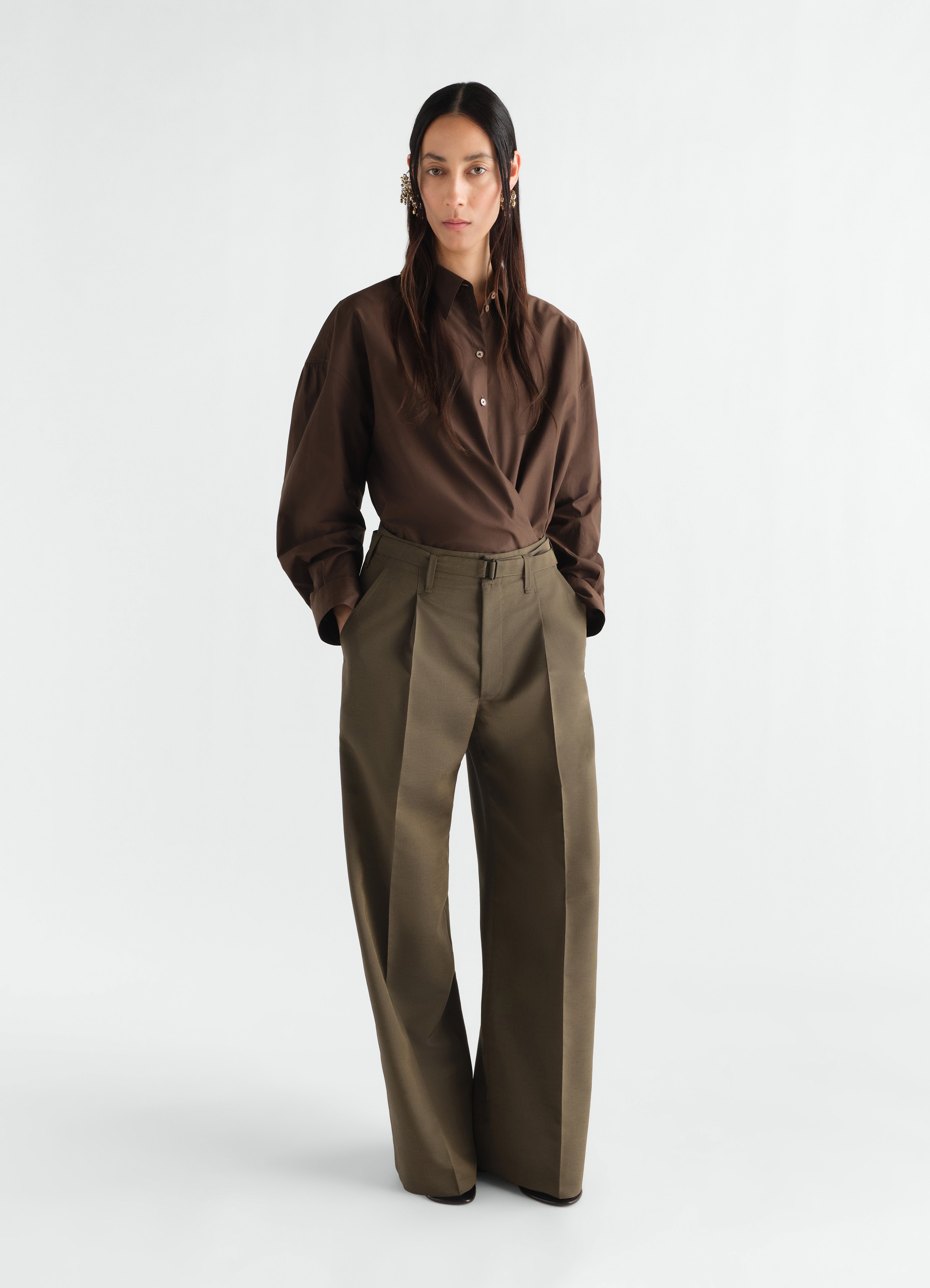 PANTALONI A PIEGHE AMPIE IN TESSUTO DI LANA E MOHAIR