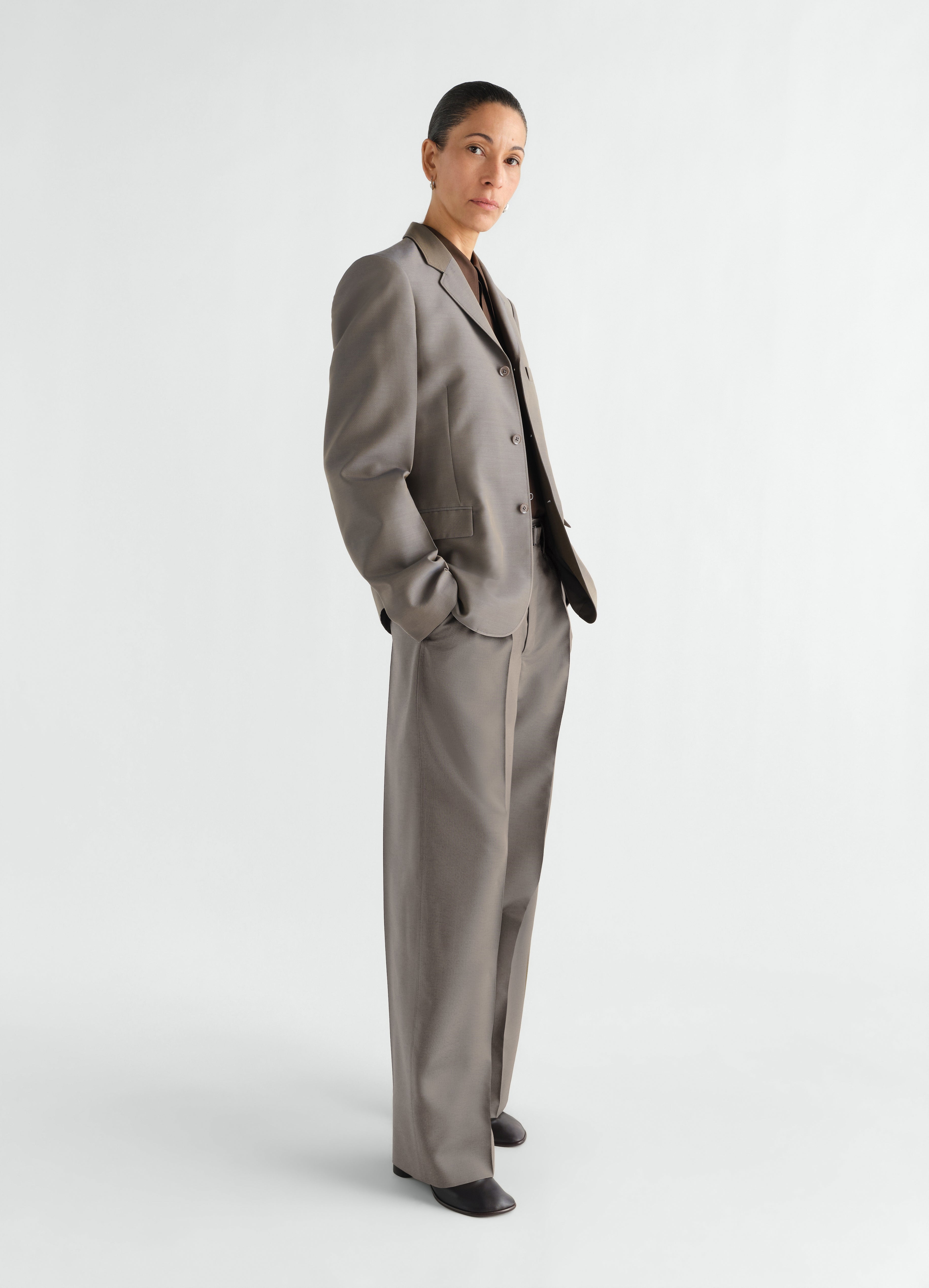 PANTALONI A PIEGHE AMPIE IN TESSUTO DI LANA E MOHAIR