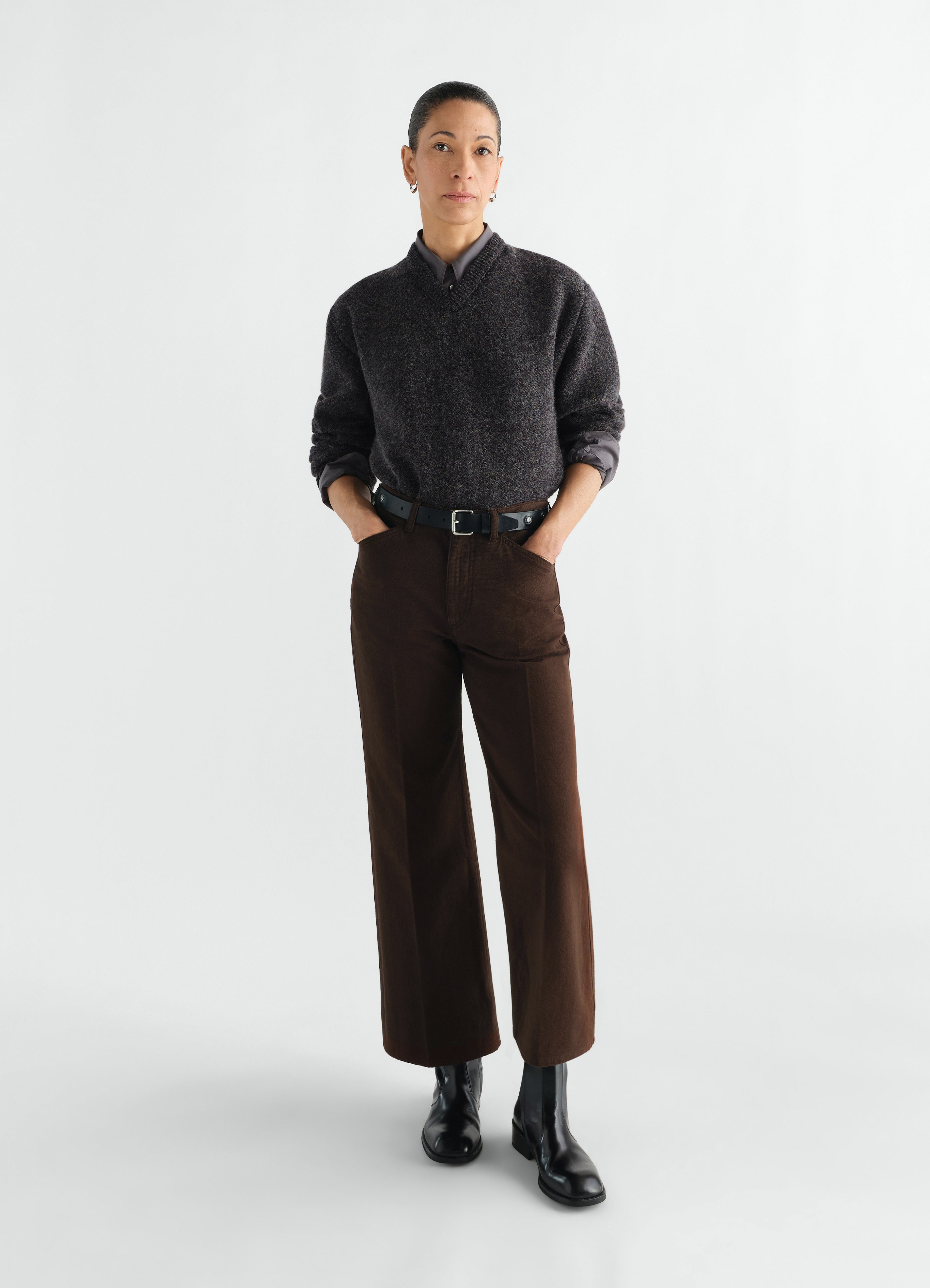 ハイウエスト カーブパンツ - Denim Indigo - ヘビーインディゴデニム