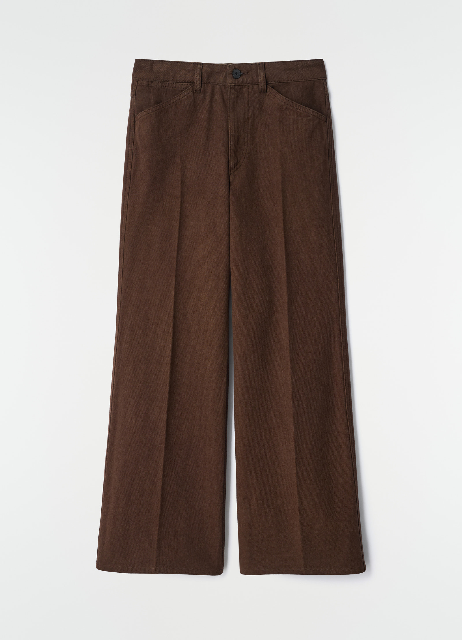 Flared five-pocket pants in heavy garment-dyed broken twill