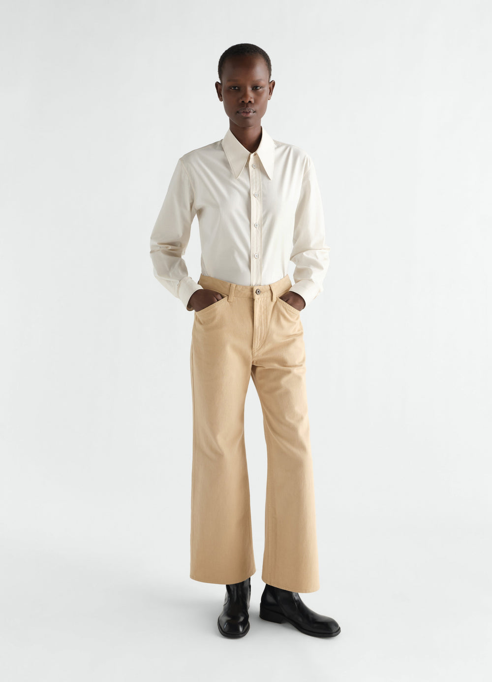 FLARED FIVE-POCKET PANTS IN HEAVY GARMENT-DYED BROKEN TWILL