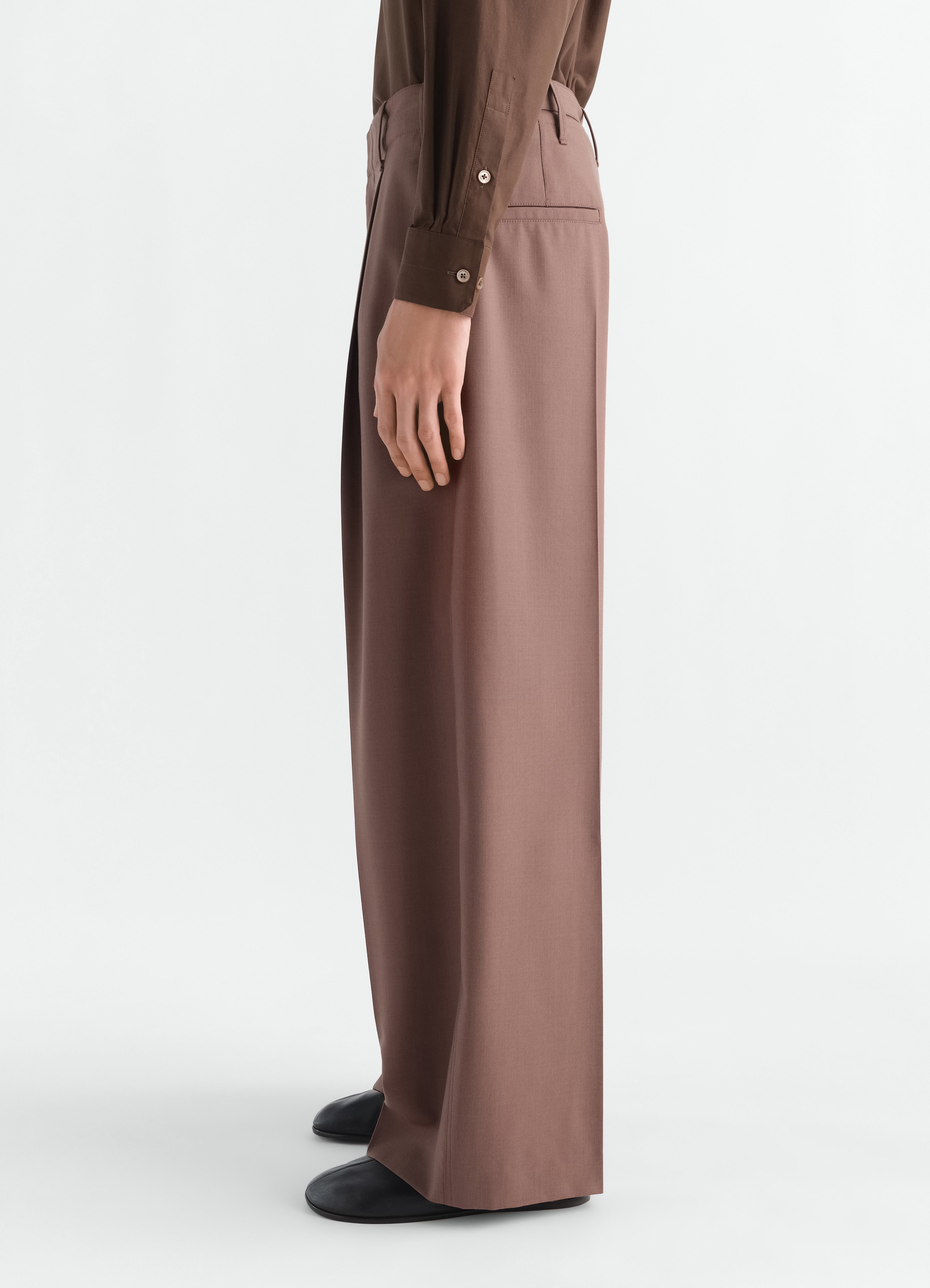 SINGLE-PLEAT TAILORED PANTS IN TROPICAL WOOL BLEND - Nutmeg