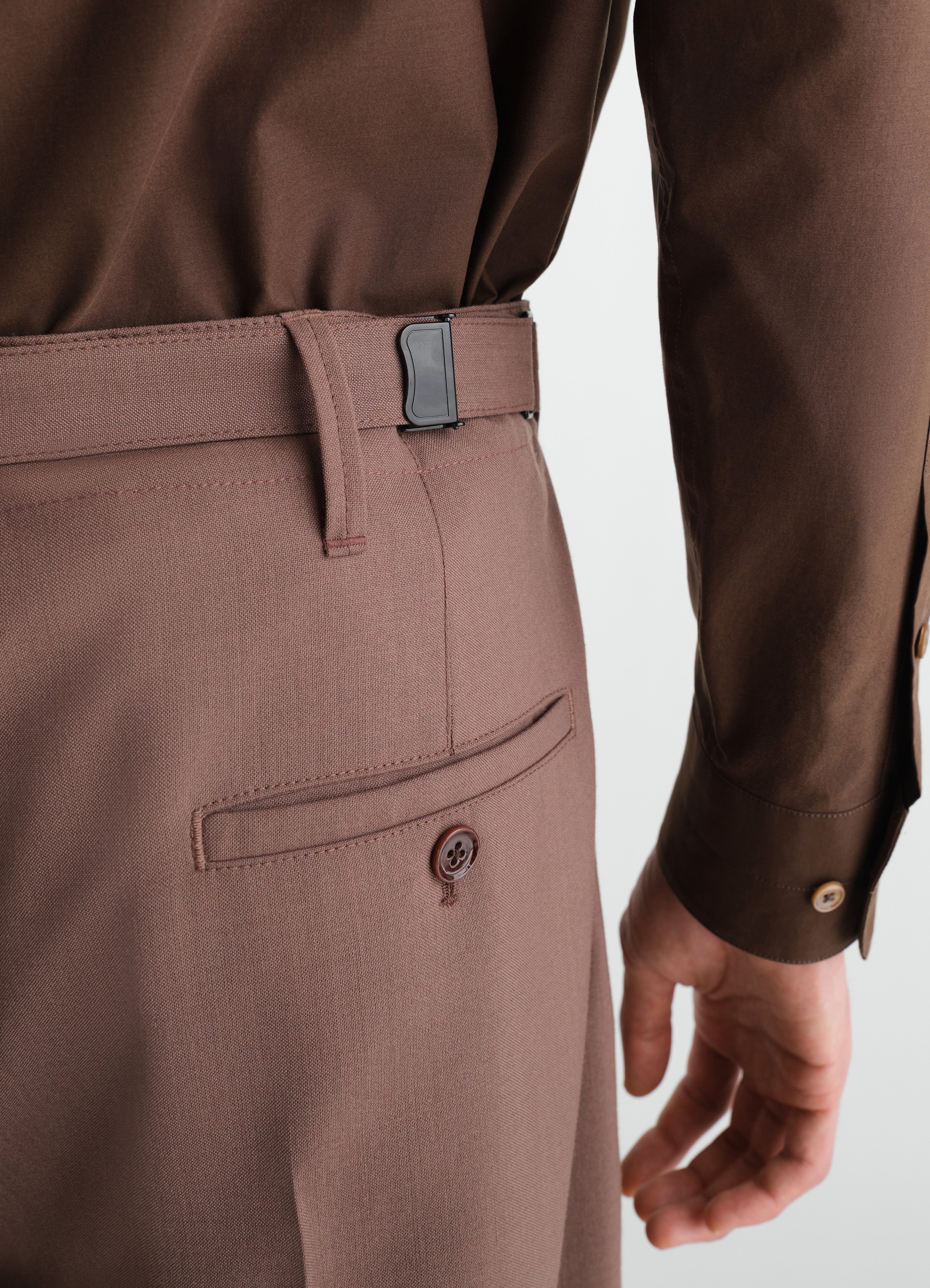 SINGLE-PLEAT TAILORED PANTS IN TROPICAL WOOL BLEND - Nutmeg