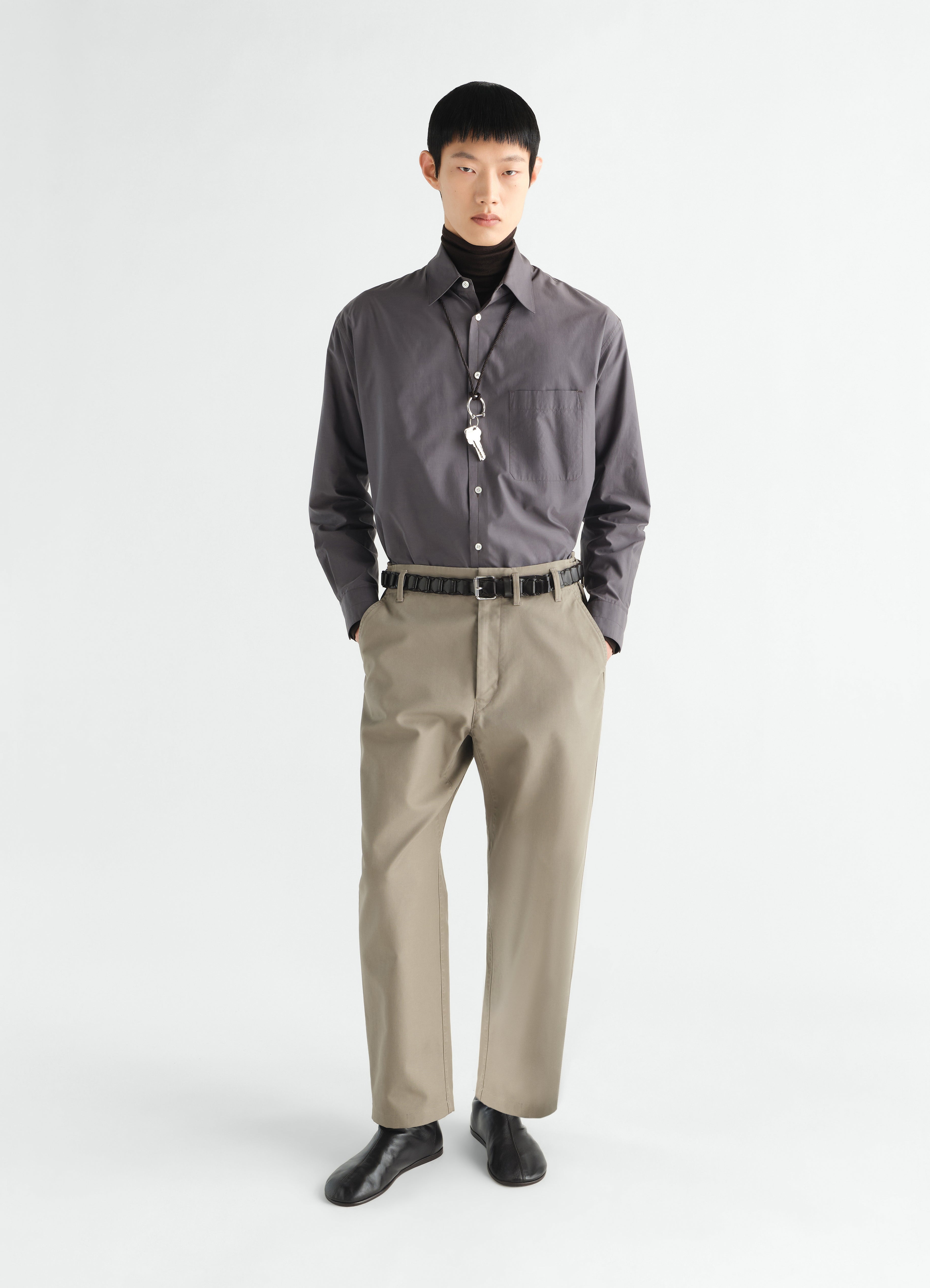 PANTALONI AFFUSOLATI IN TWILL DI COTONE PESANTE