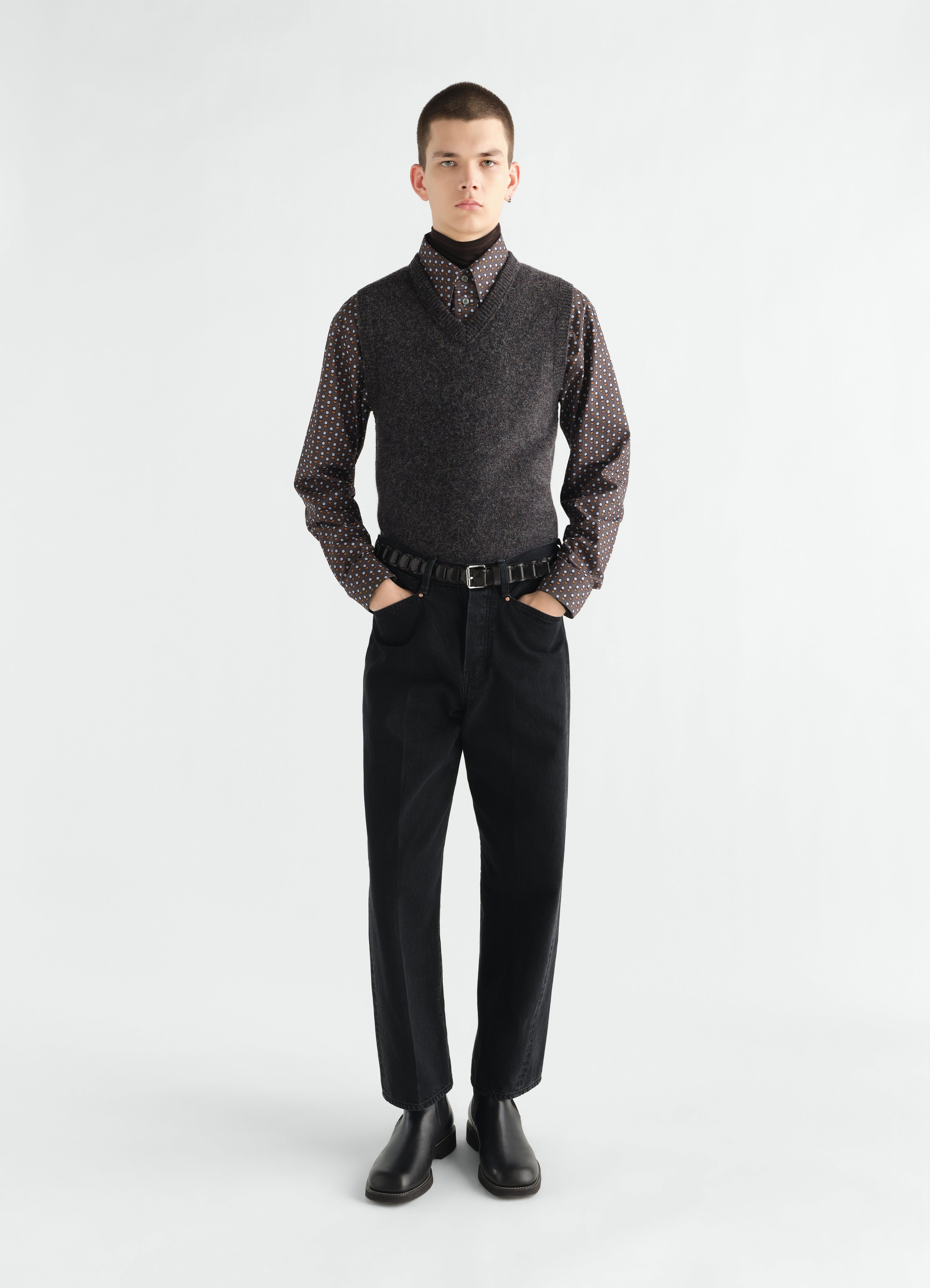 STRAIGHT FIVE-POCKET PANTS IN BLACK SELVEDGE DENIM