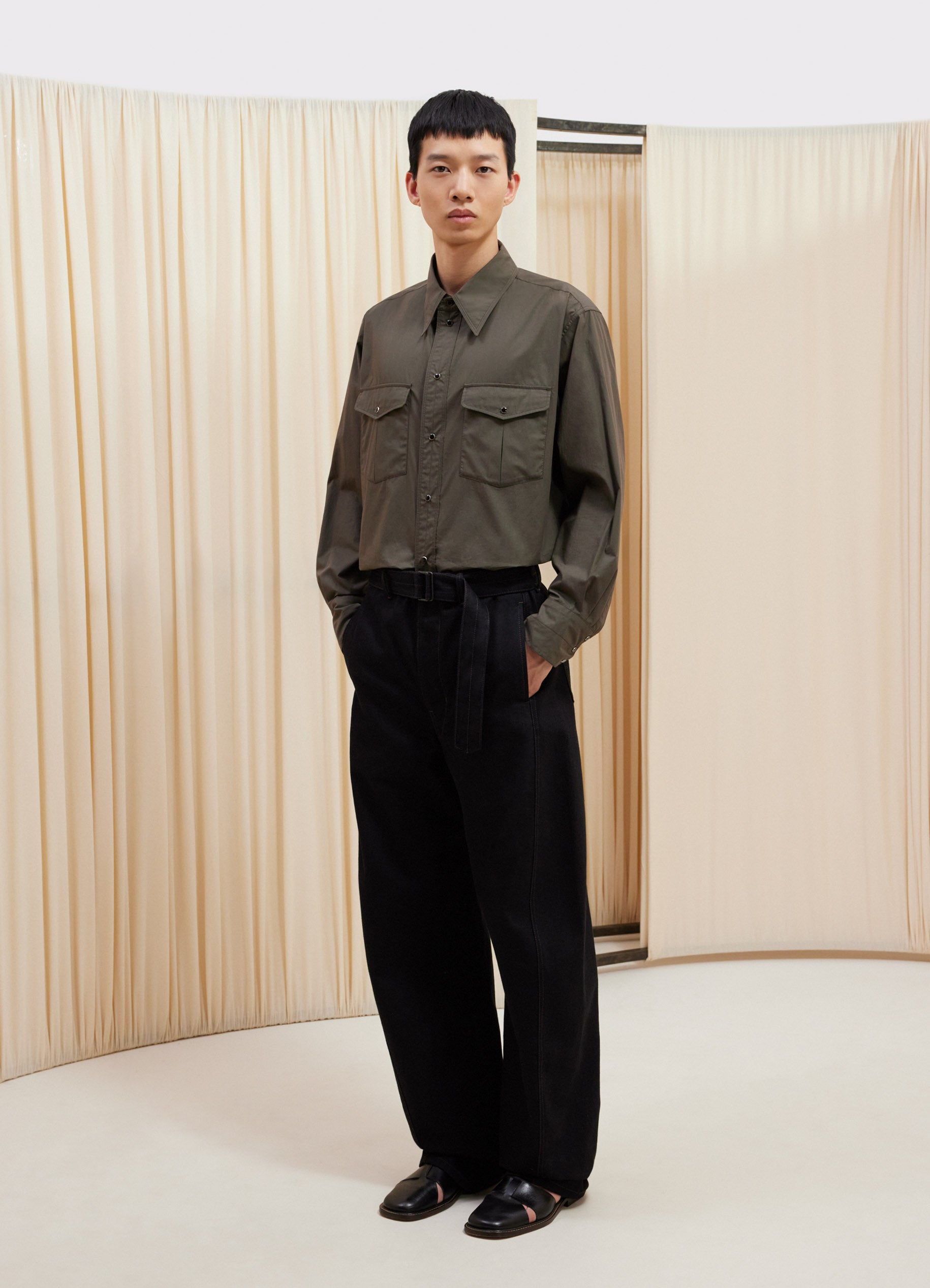 Black Twisted Belted Pants in Heavy Denim | LEMAIRE