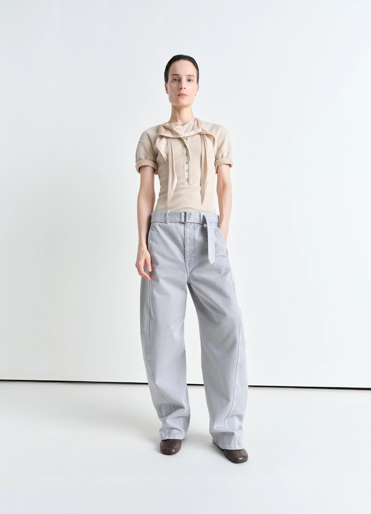TWISTED BELTED PANTS - Snowy Blue Grey - Garment Dyed Snow Heavy