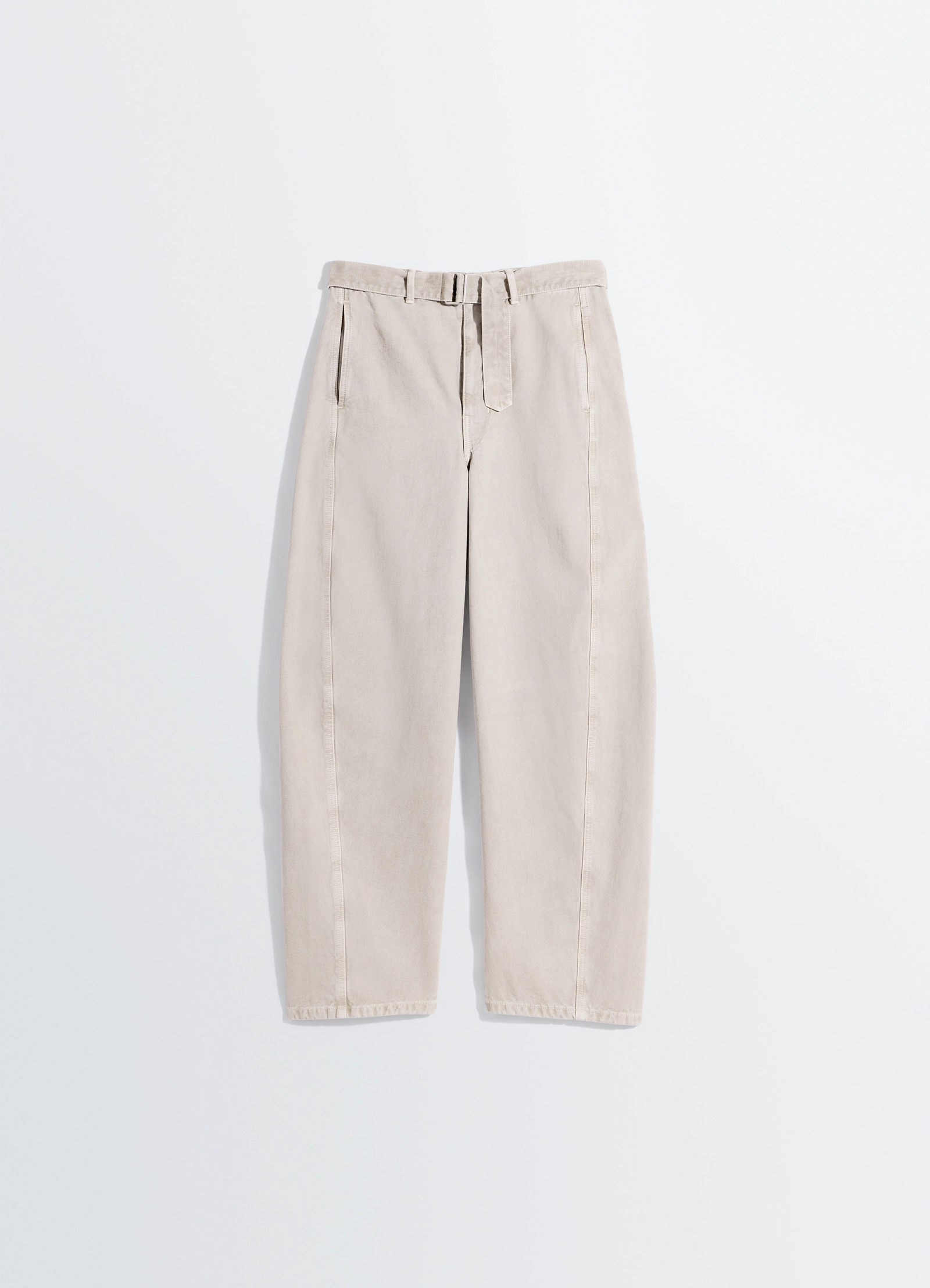 Twisted belted pants in heavy broken twill snow