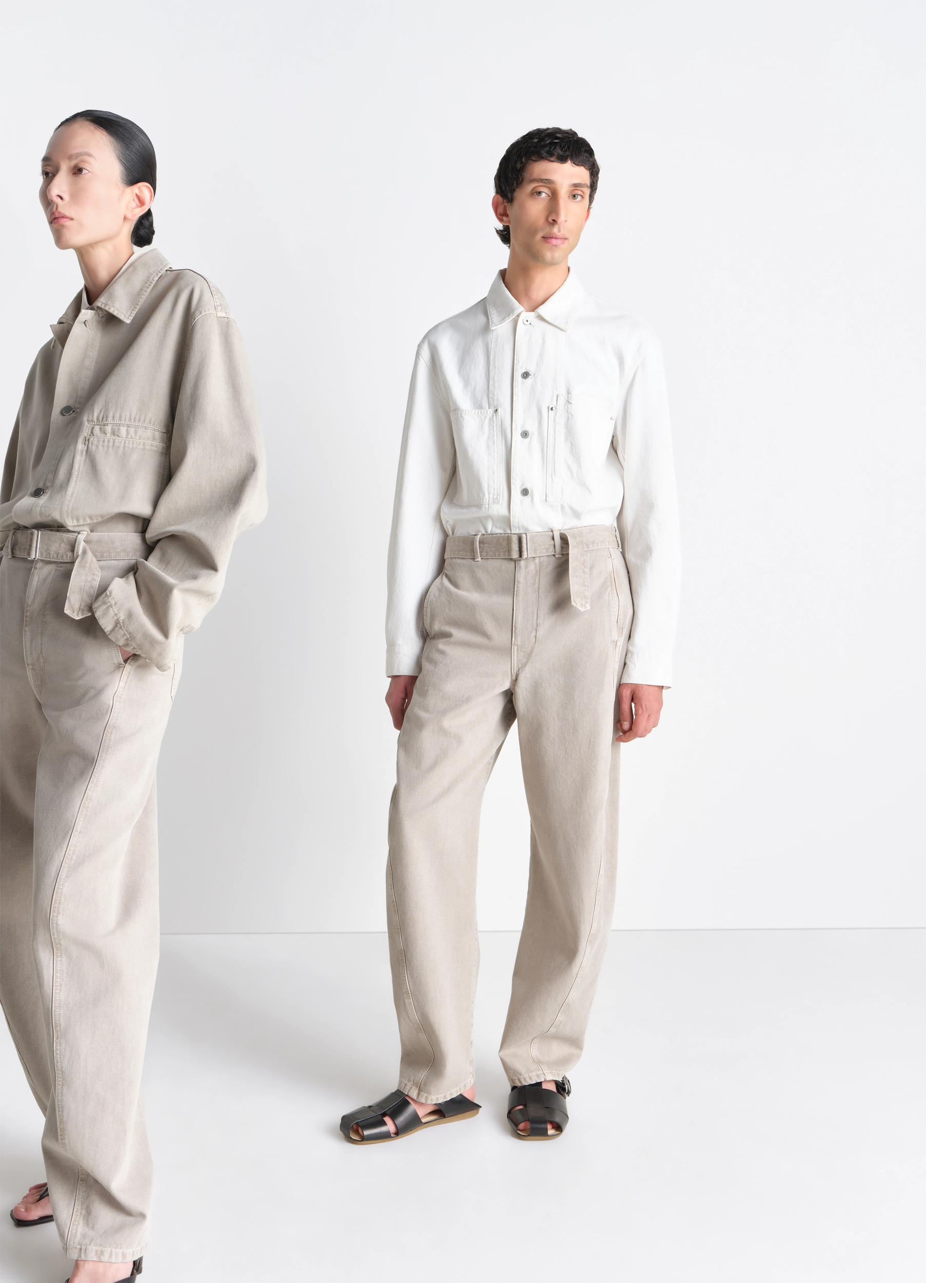 TWISTED BELTED PANTS IN HEAVY BROKEN TWILL SNOW - Moonstone