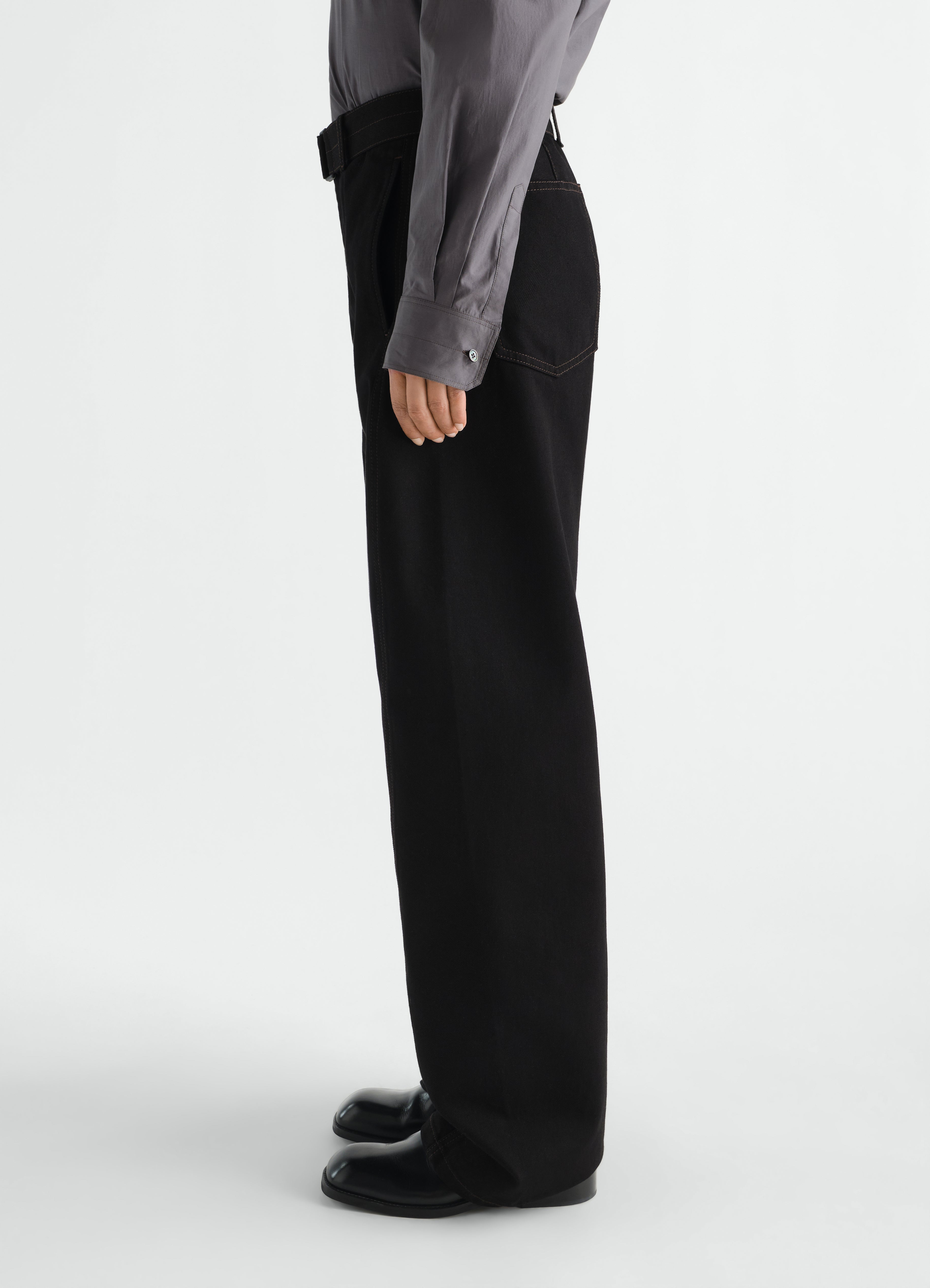 TWISTED BELTED PANTS IN DENIM - Black - Heavy Black Denim - Unisex