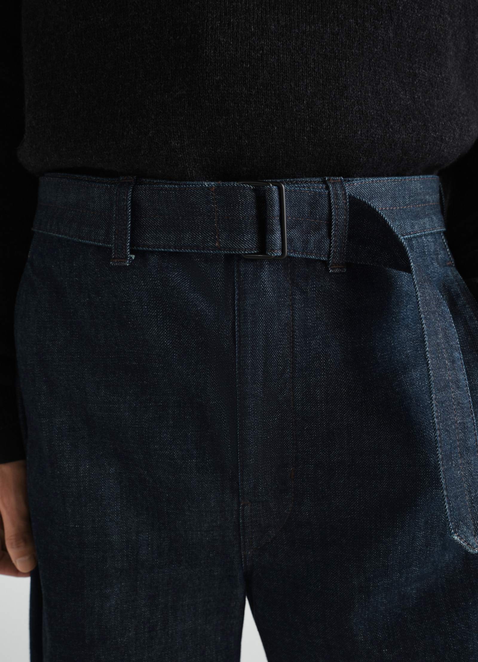 Twisted belted pants in denim