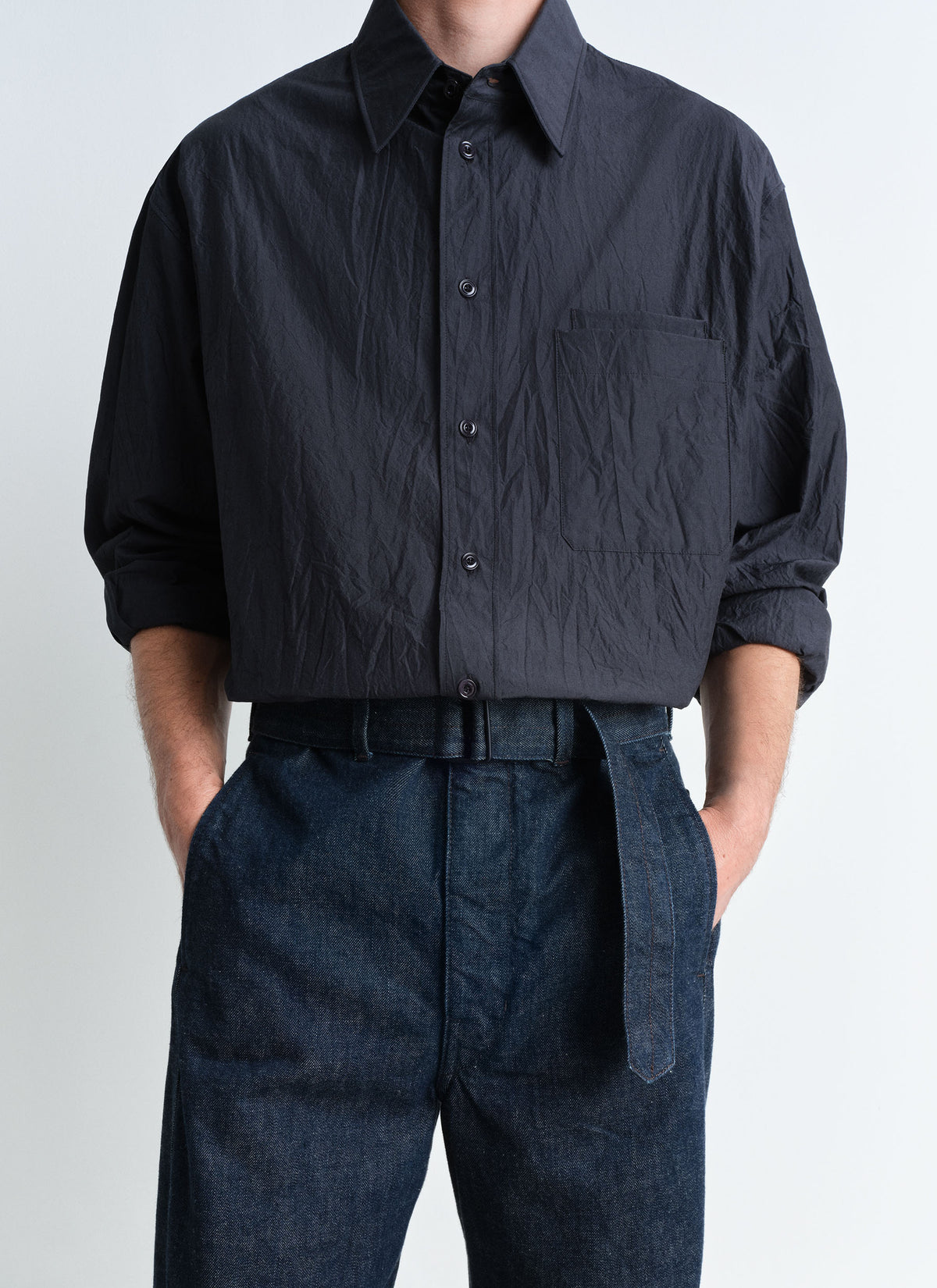 Bobi - Long Sleeve Button Up Boxy Shacket Indigo main image 0