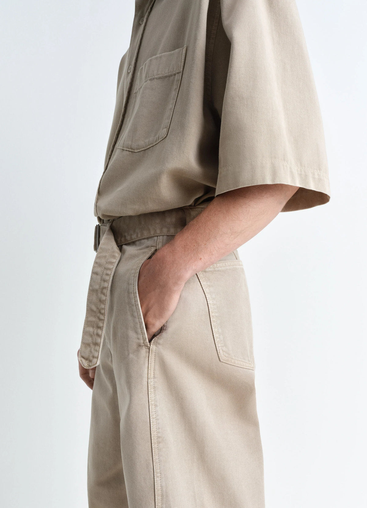 TWISTED BELTED PANTS - Natural Beige - Garment Dyed Snow Heavy