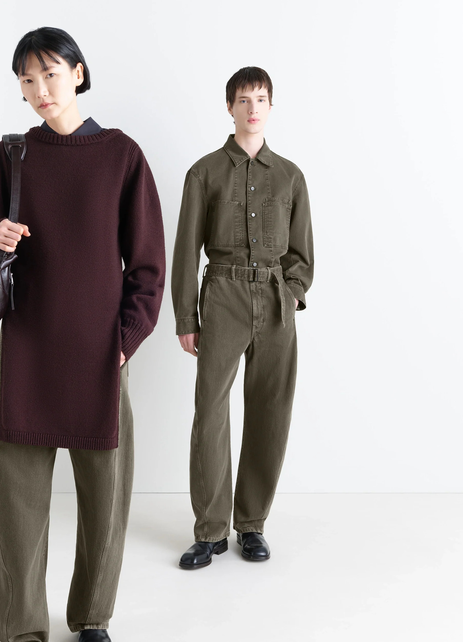 TWISTED BELTED PANTS IN DENIM - Moss Green - Garment Dyed Snow