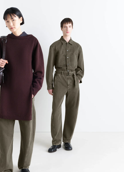 TWISTED BELTED PANTS IN DENIM - Moss Green - Garment Dyed Snow TWISTED BELTED PANTS IN DENIM - Moss Green - Garment Dyed Snow