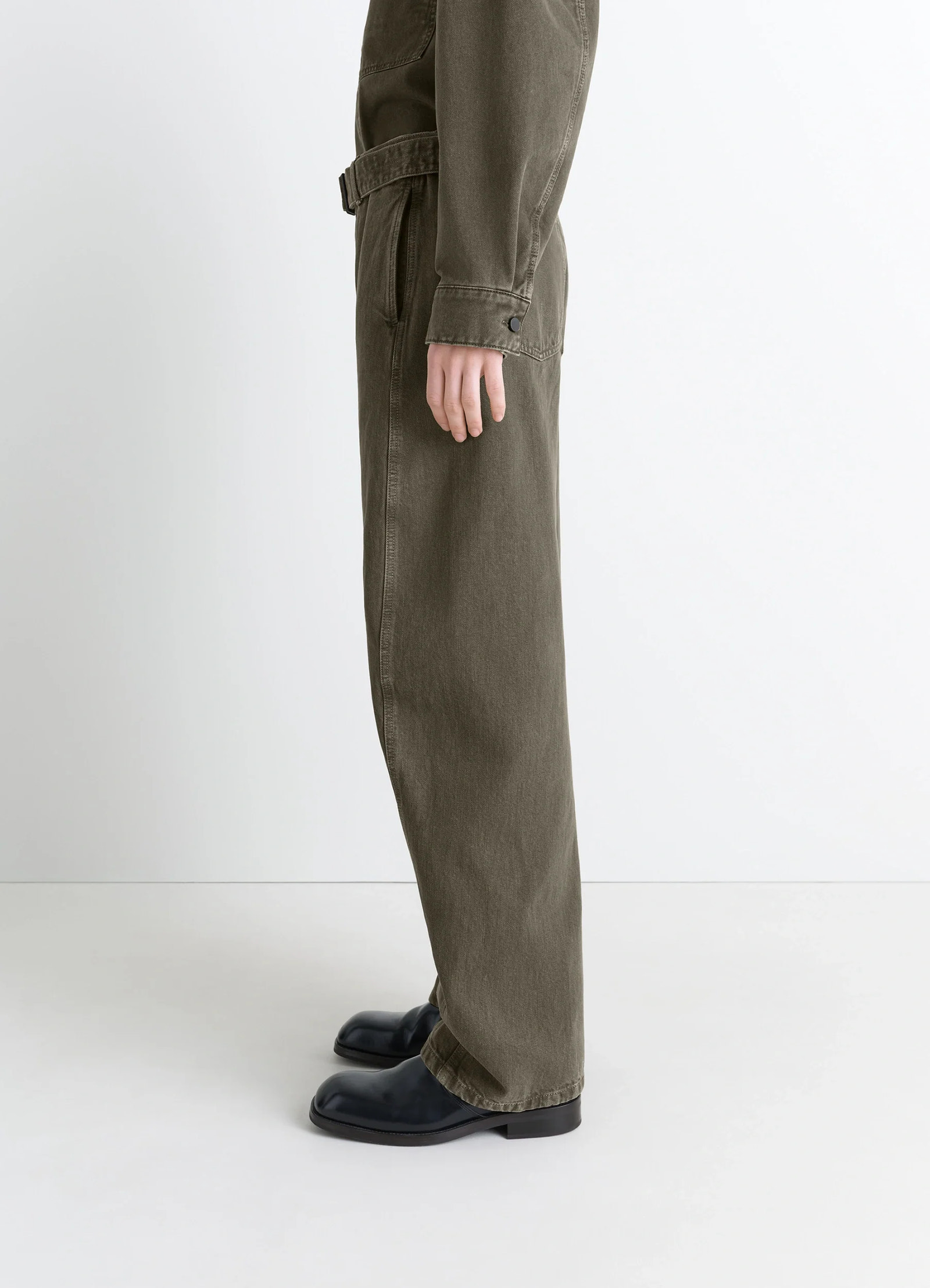 TWISTED BELTED PANTS IN DENIM - Moss Green - Garment Dyed Snow TWISTED BELTED PANTS IN DENIM - Moss Green - Garment Dyed Snow