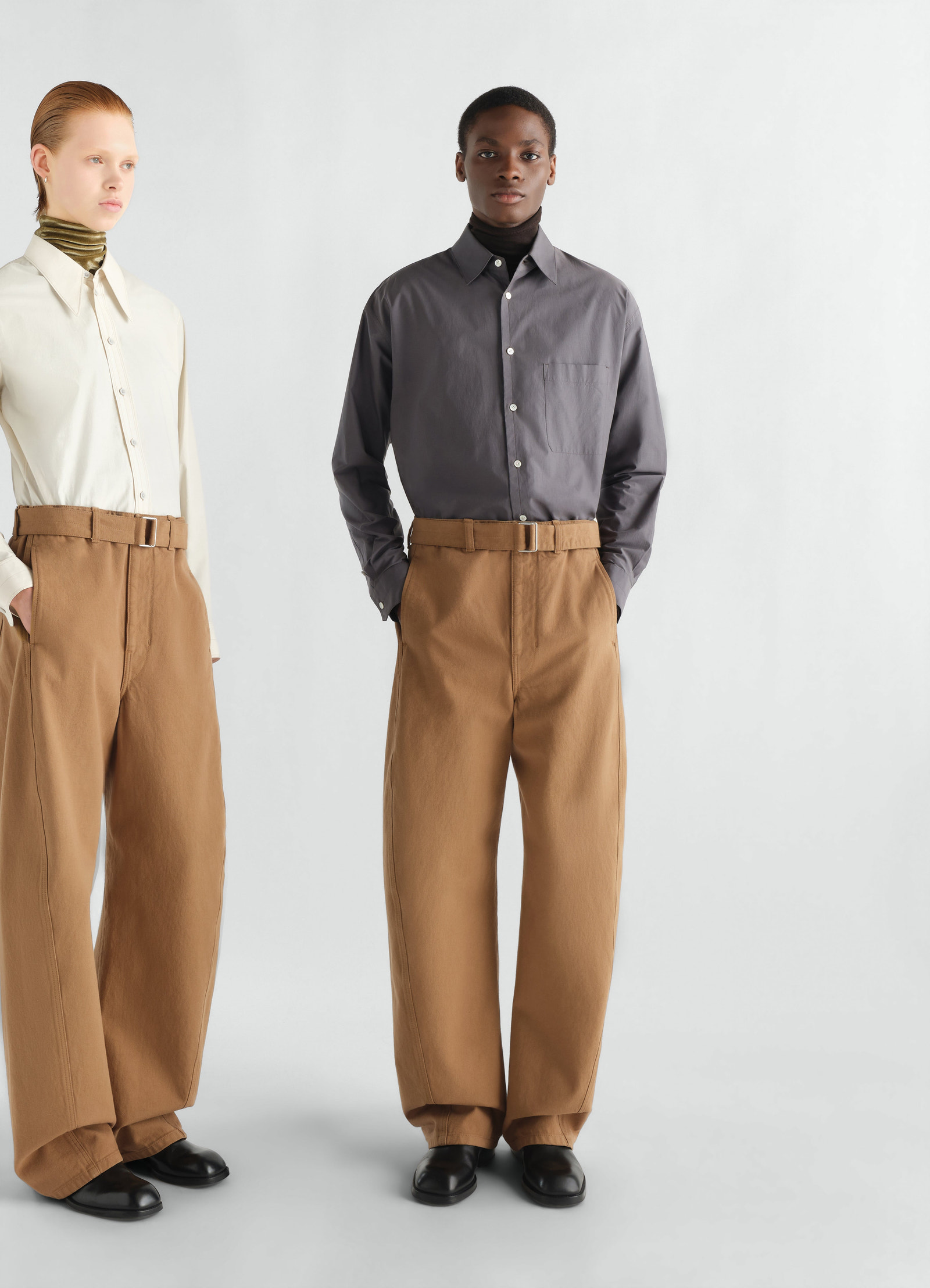 Twisted belted pants in dyed heavy broken twill