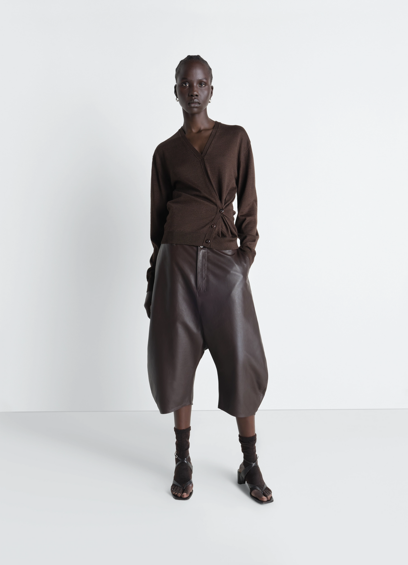 Twisted v neck jumper in merino blend